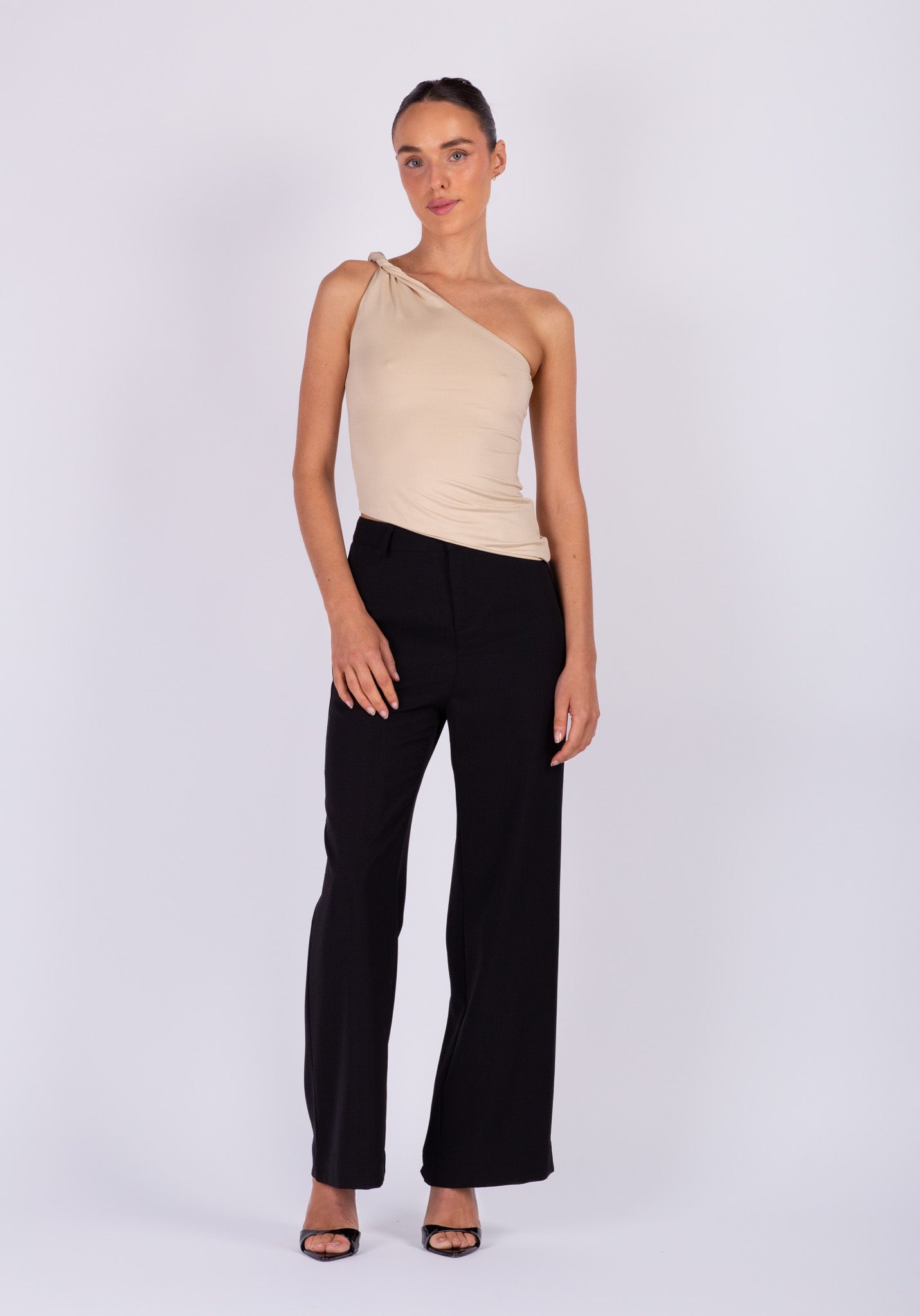 Beige One Shoulder Top