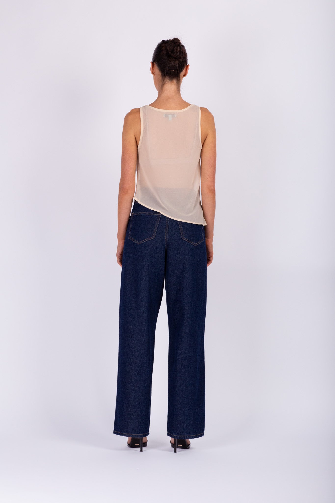 Beige Sheer Cowl-neck Top