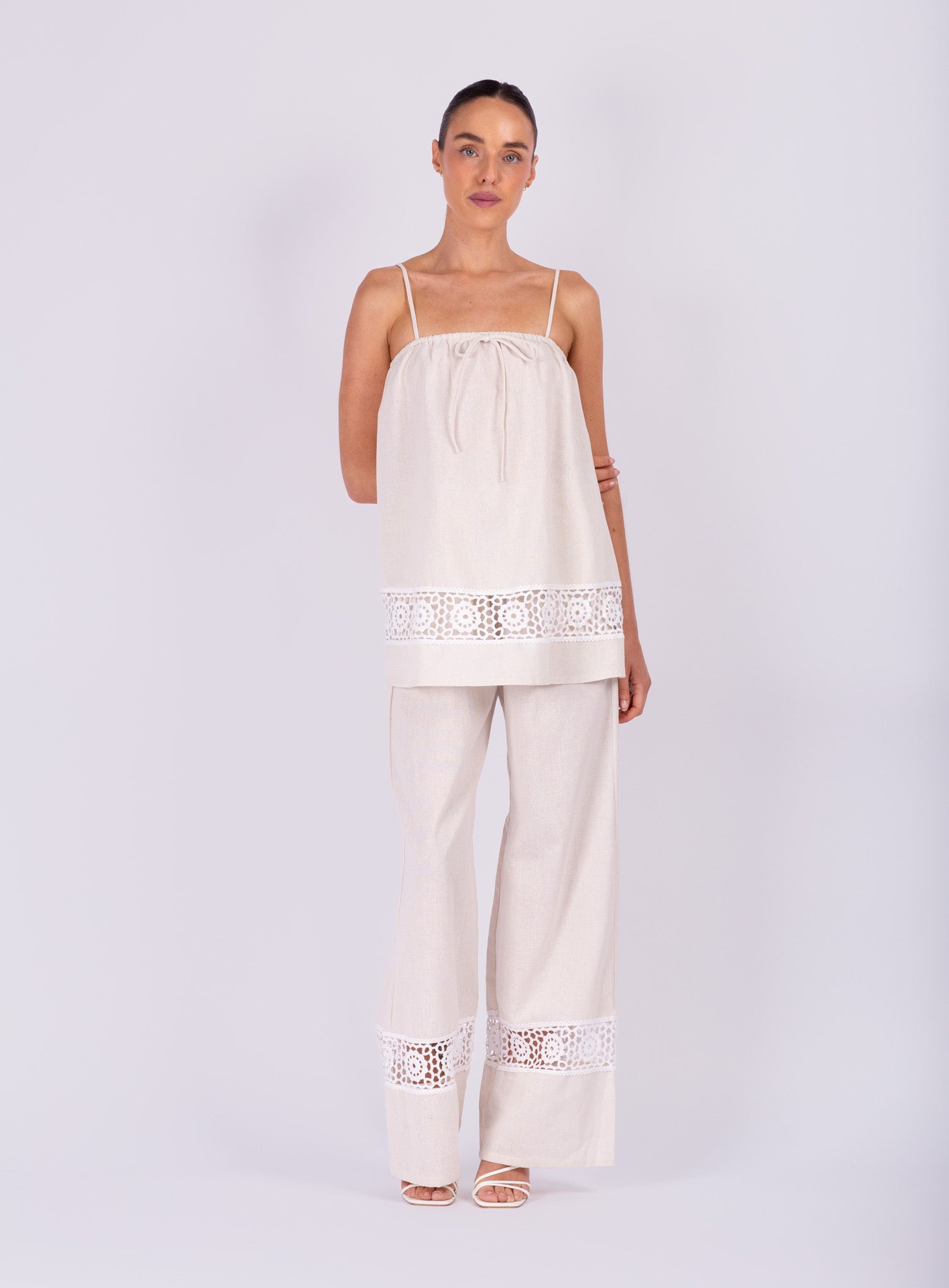 Beige Linen Doll Top Set