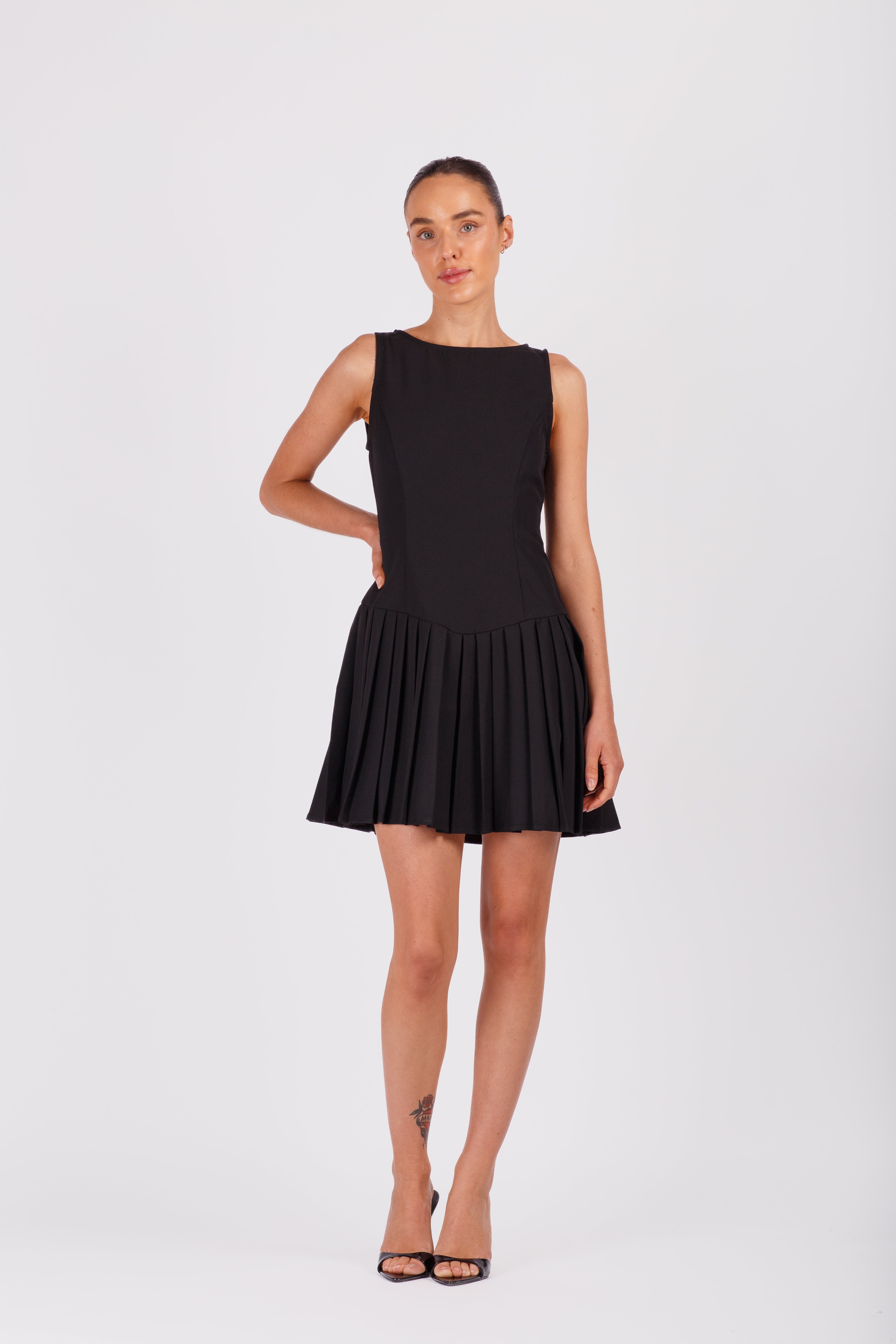 Black Mini Dress with Pleats