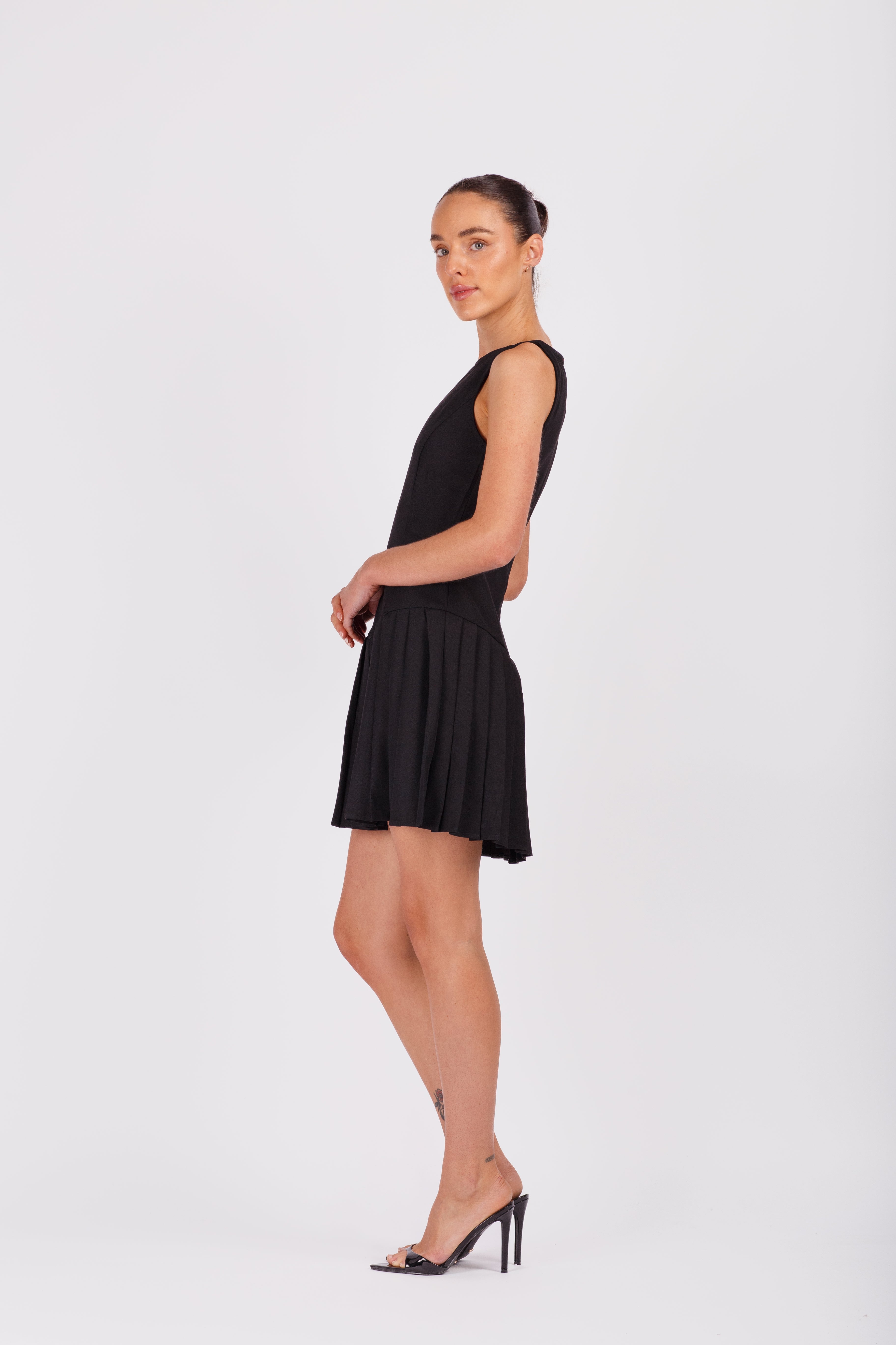 Black Mini Dress with Pleats