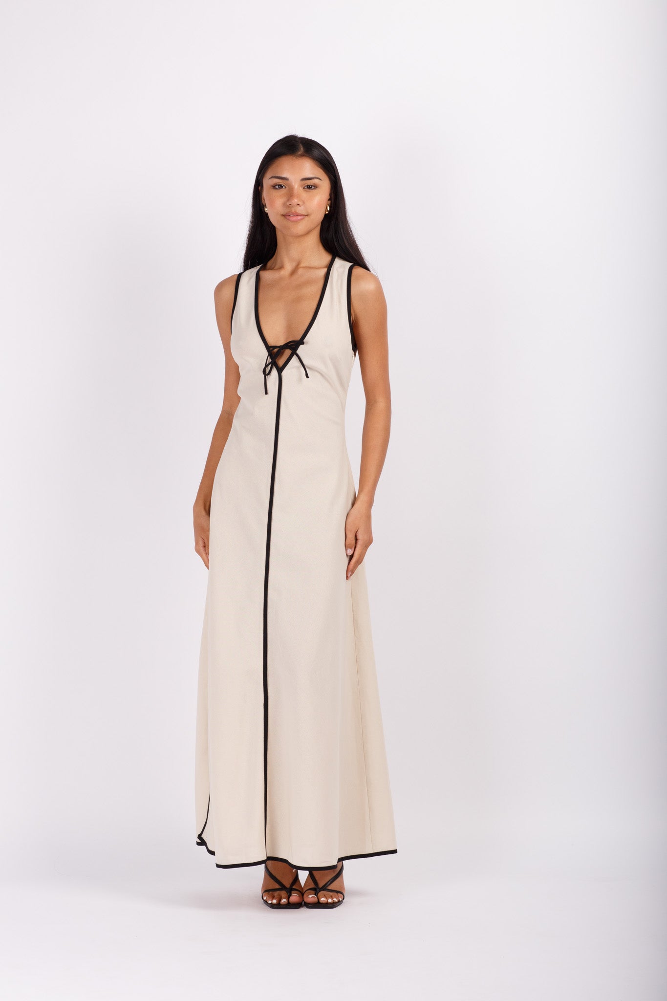Beige Linen Maxi with Black Trim