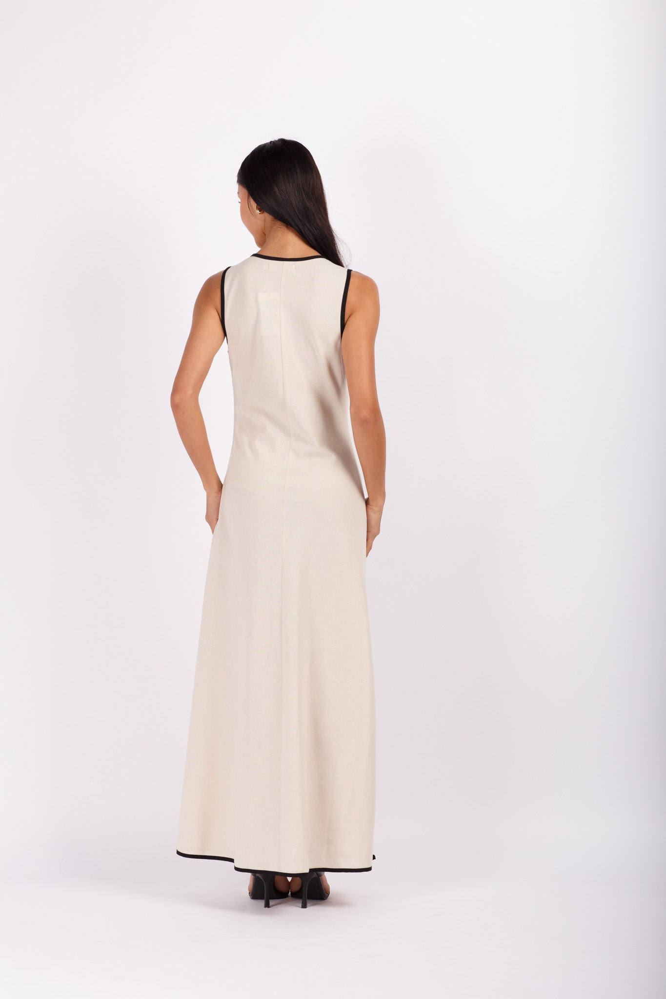 Beige Linen Maxi with Black Trim