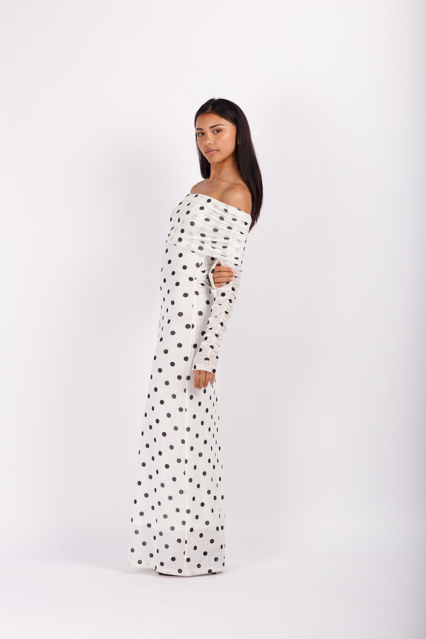 Polka Dot Off The Shoulder Maxi Dress