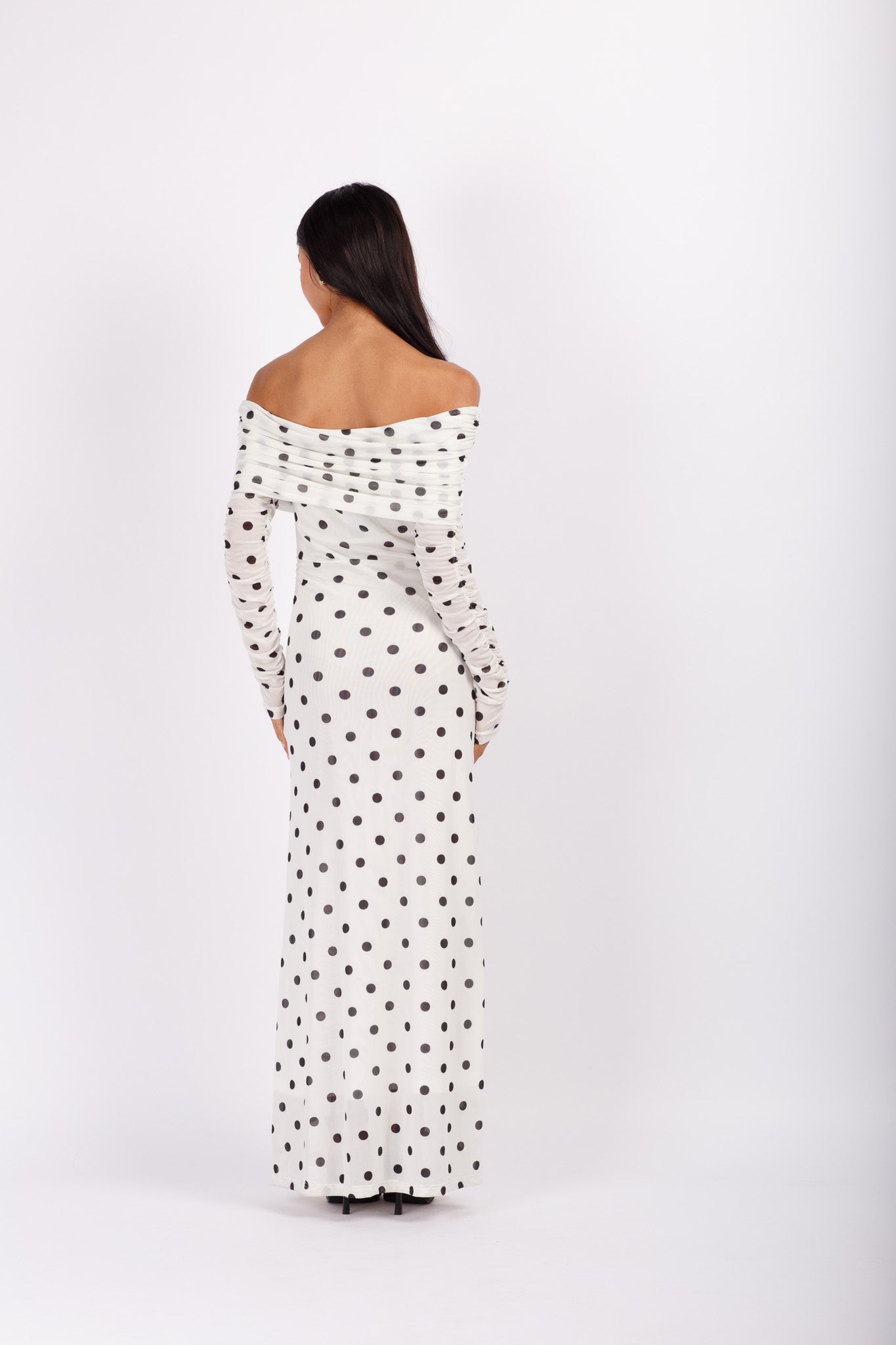 Polka Dot Off The Shoulder Maxi Dress