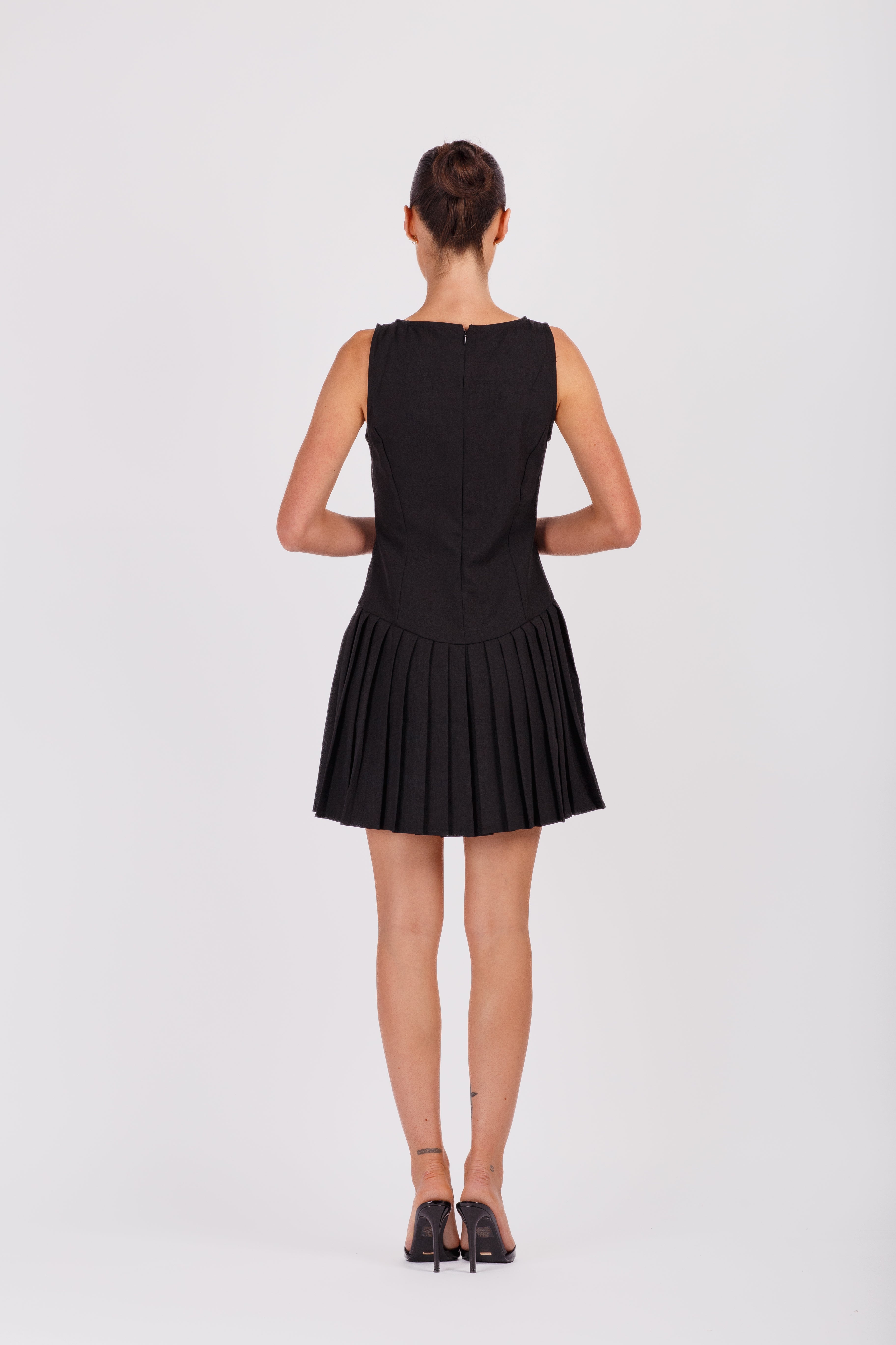 Black Mini Dress with Pleats