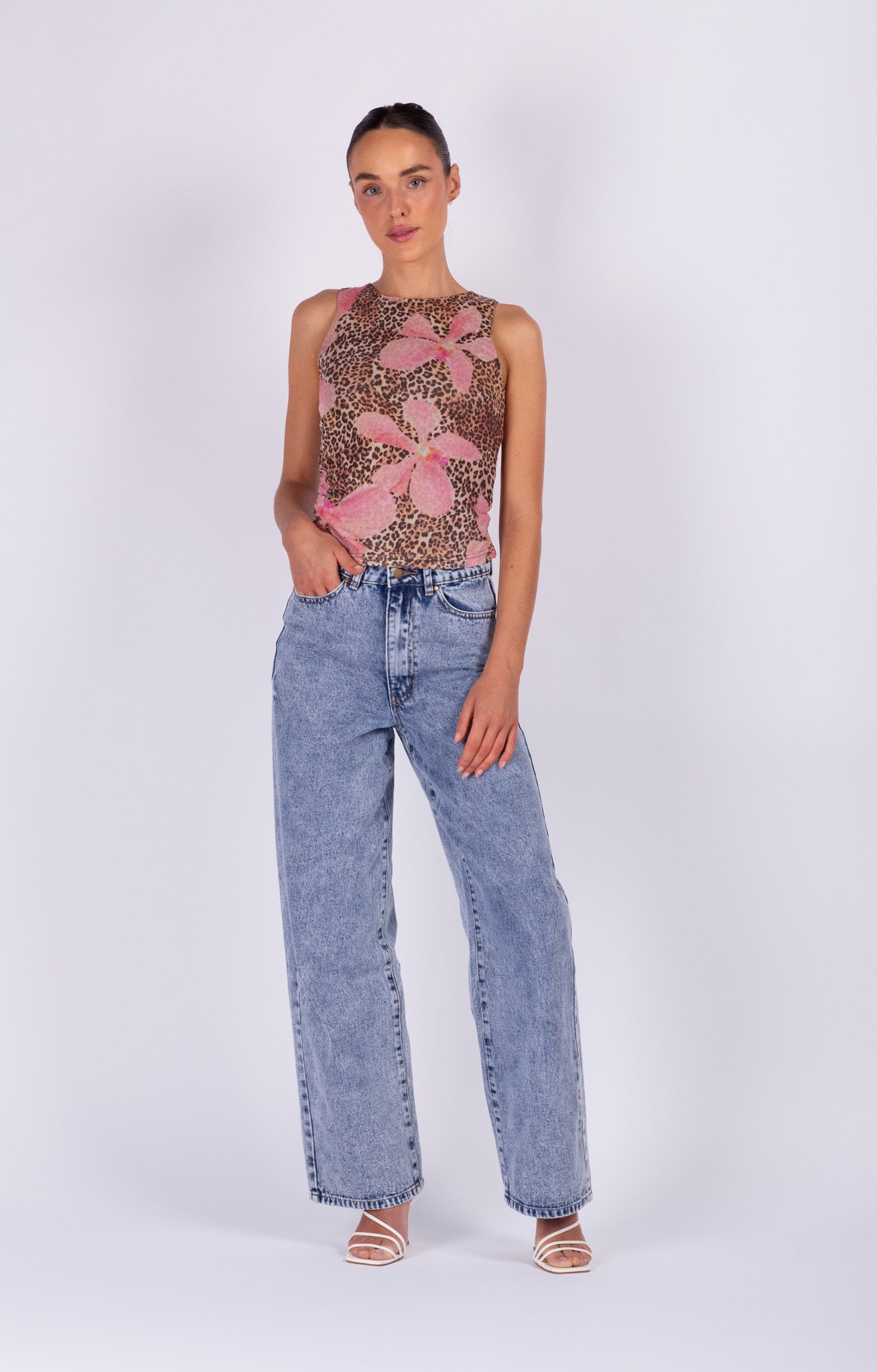 Leopard Top with Pink Floral