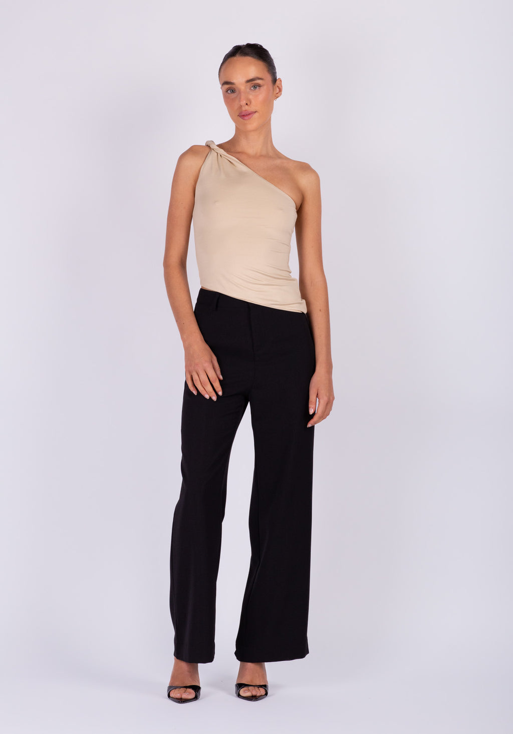 Beige One Shoulder Top