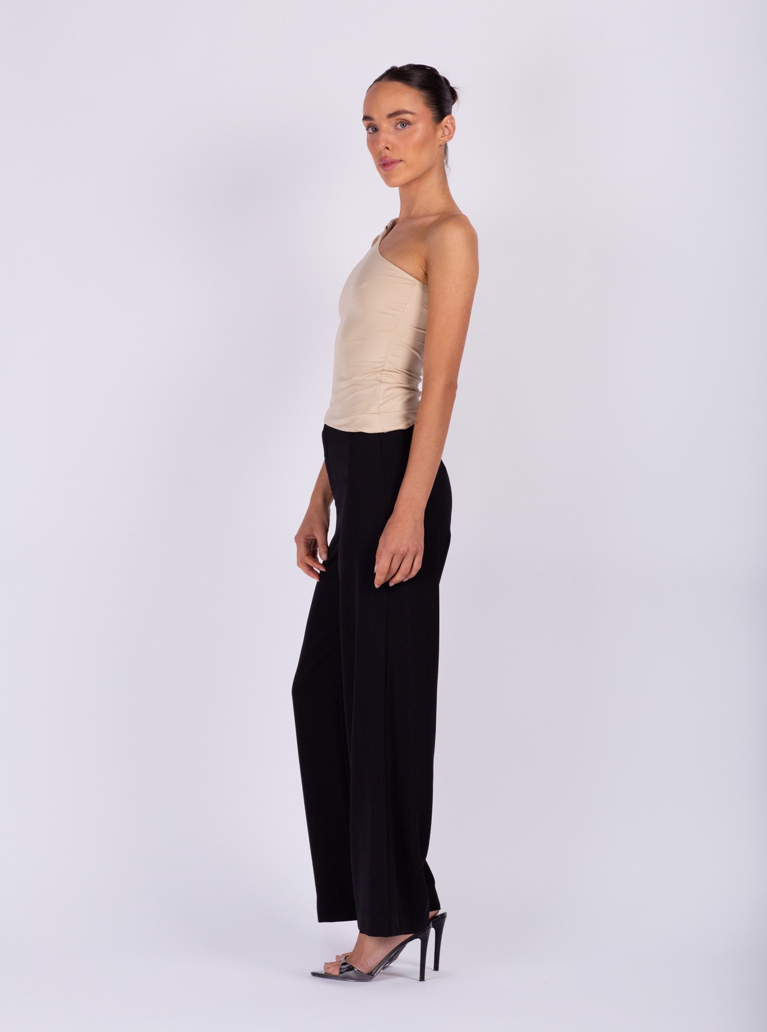 Beige One Shoulder Top