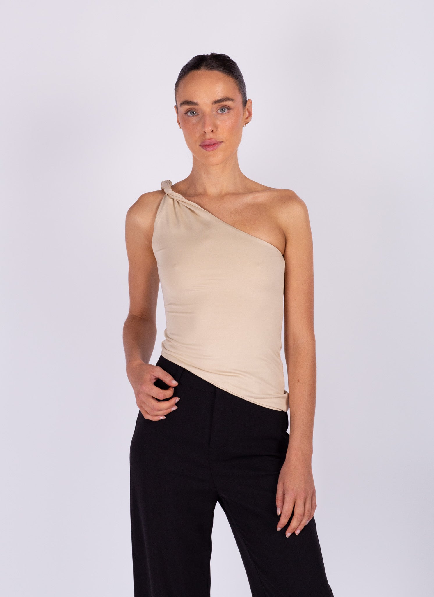 Beige One Shoulder Top
