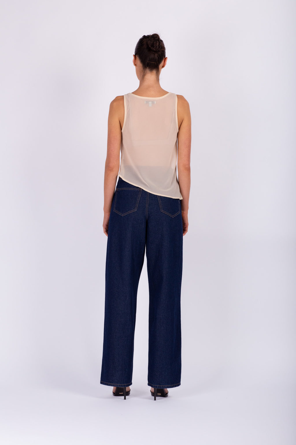 Beige Sheer Cowl-neck Top