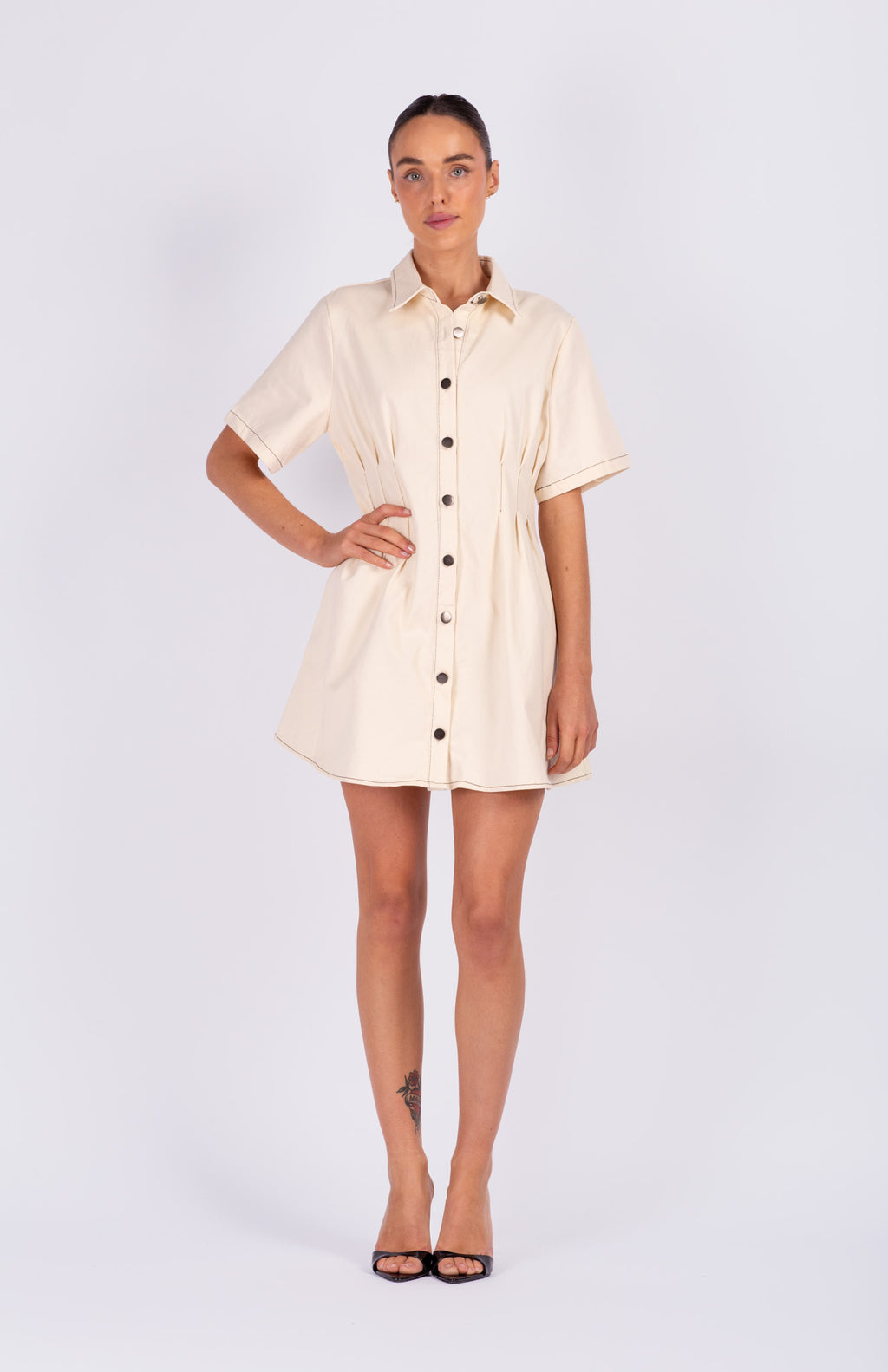 Cream Denim Shirt Dress