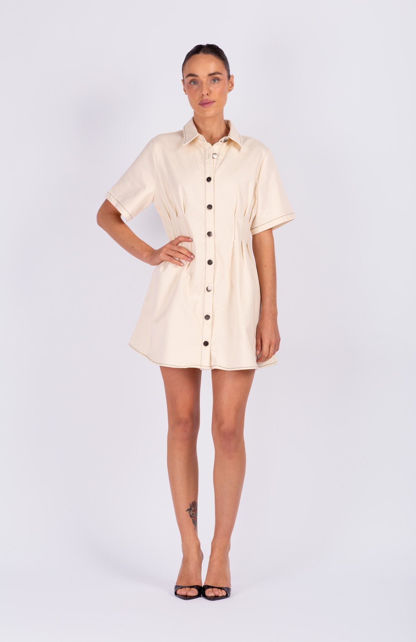 Cream Denim Shirt Dress