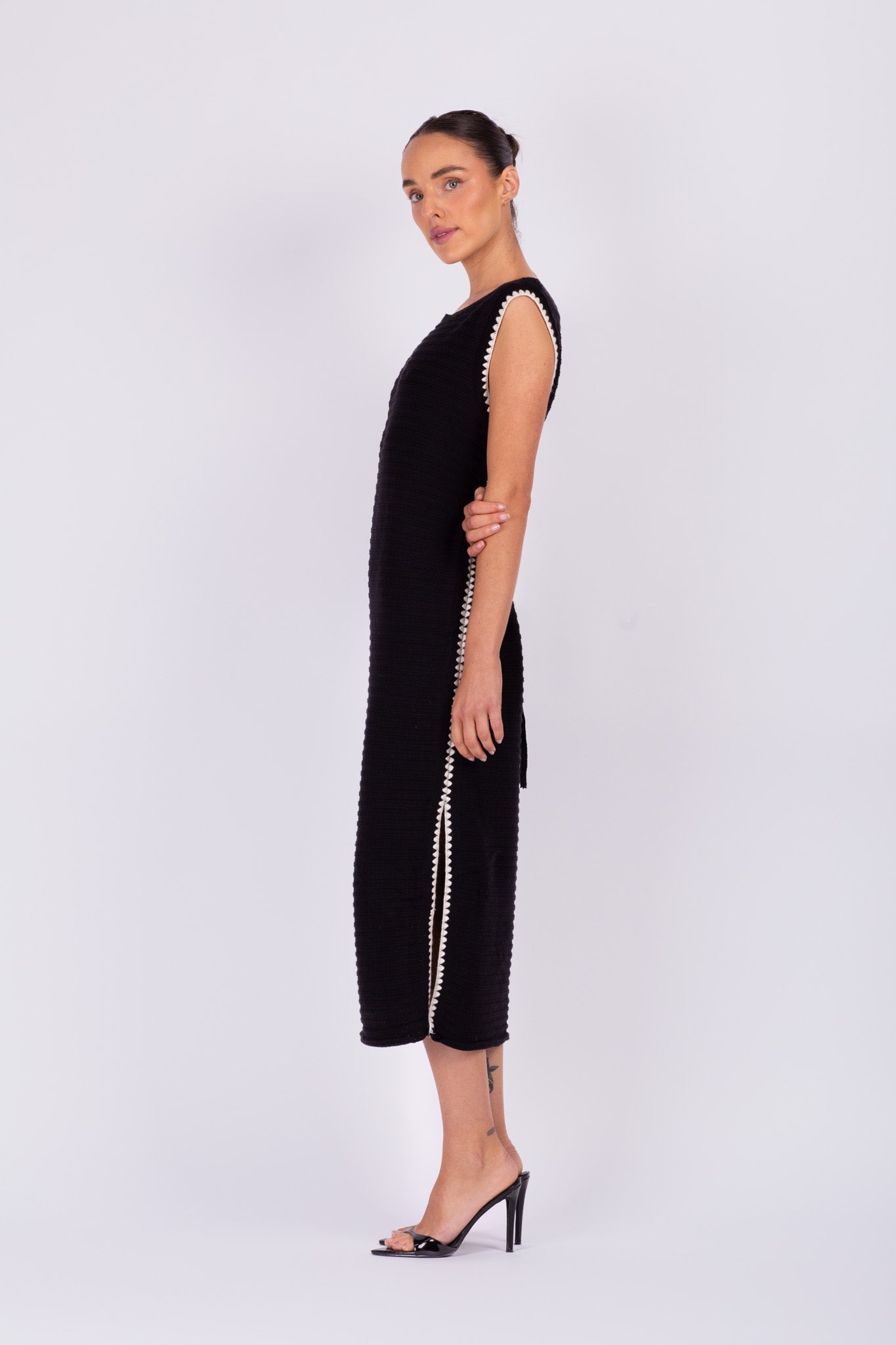 Black Knit Cream Contrast Dress