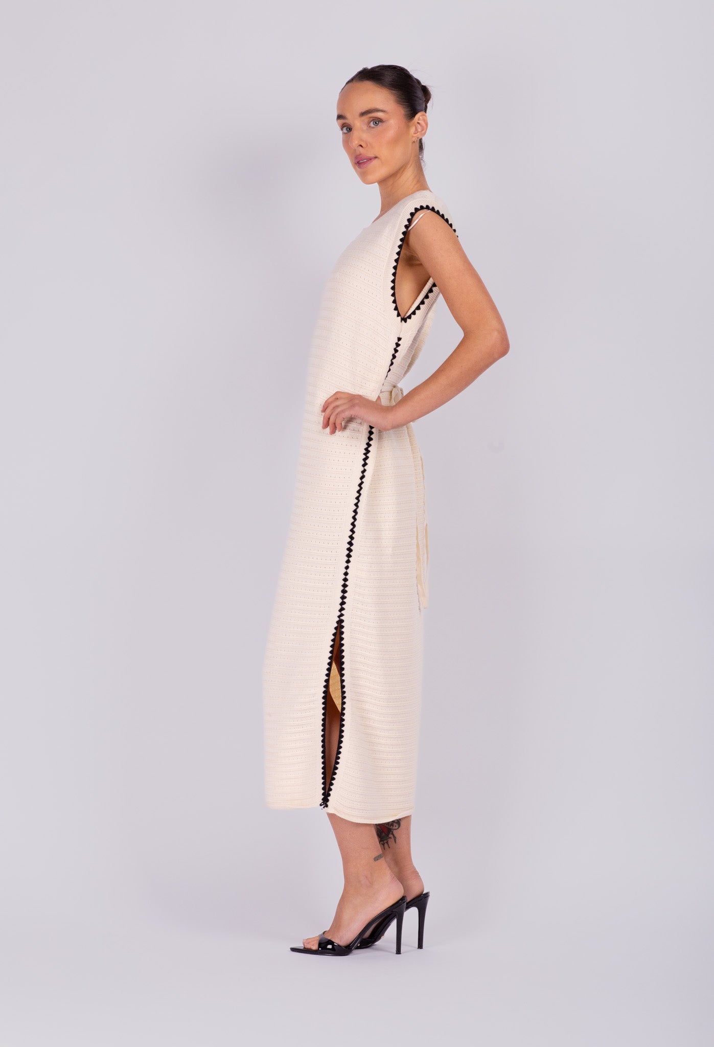 Cream Knit Black Contrast Dress