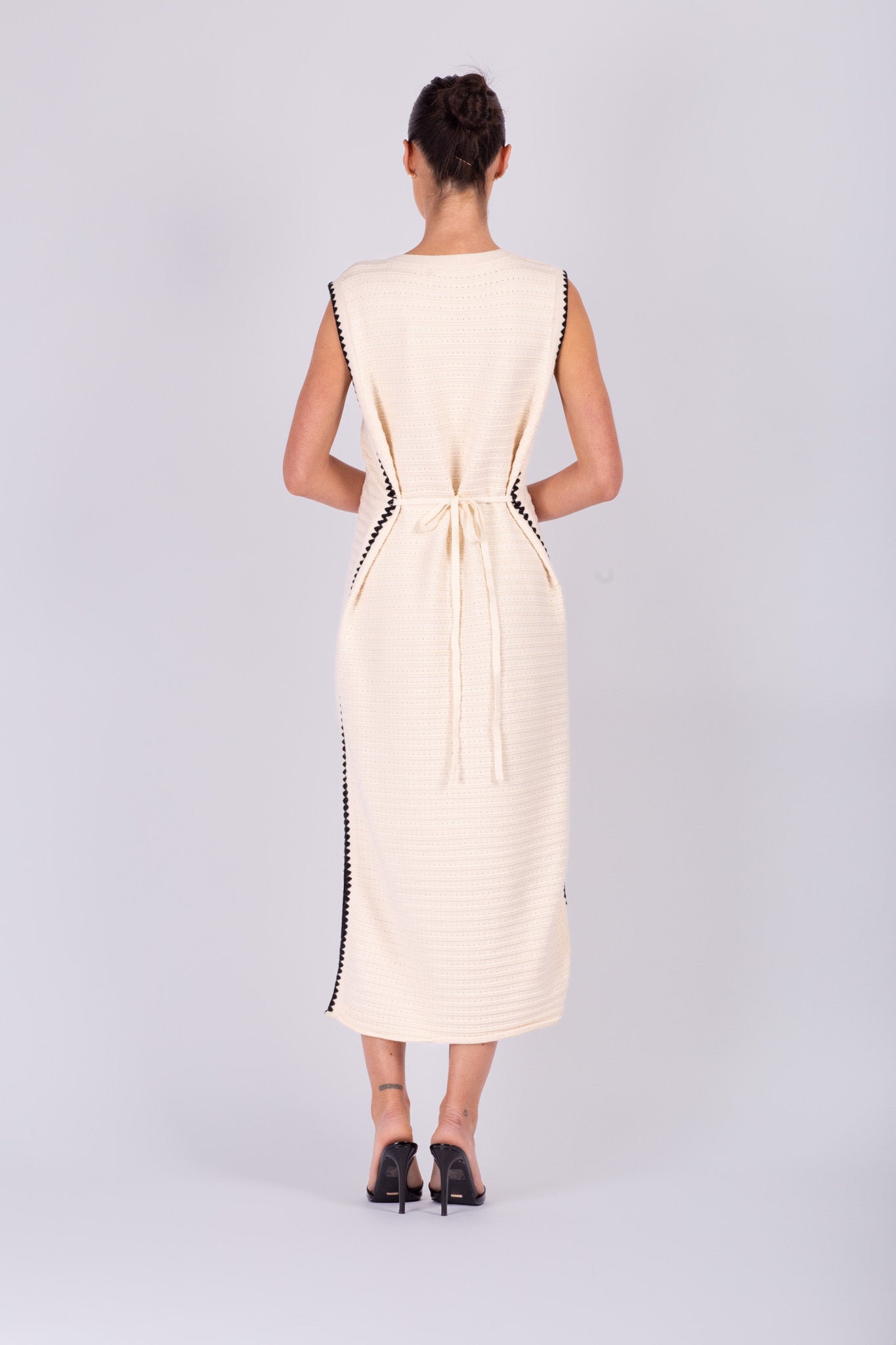 Cream Knit Black Contrast Dress
