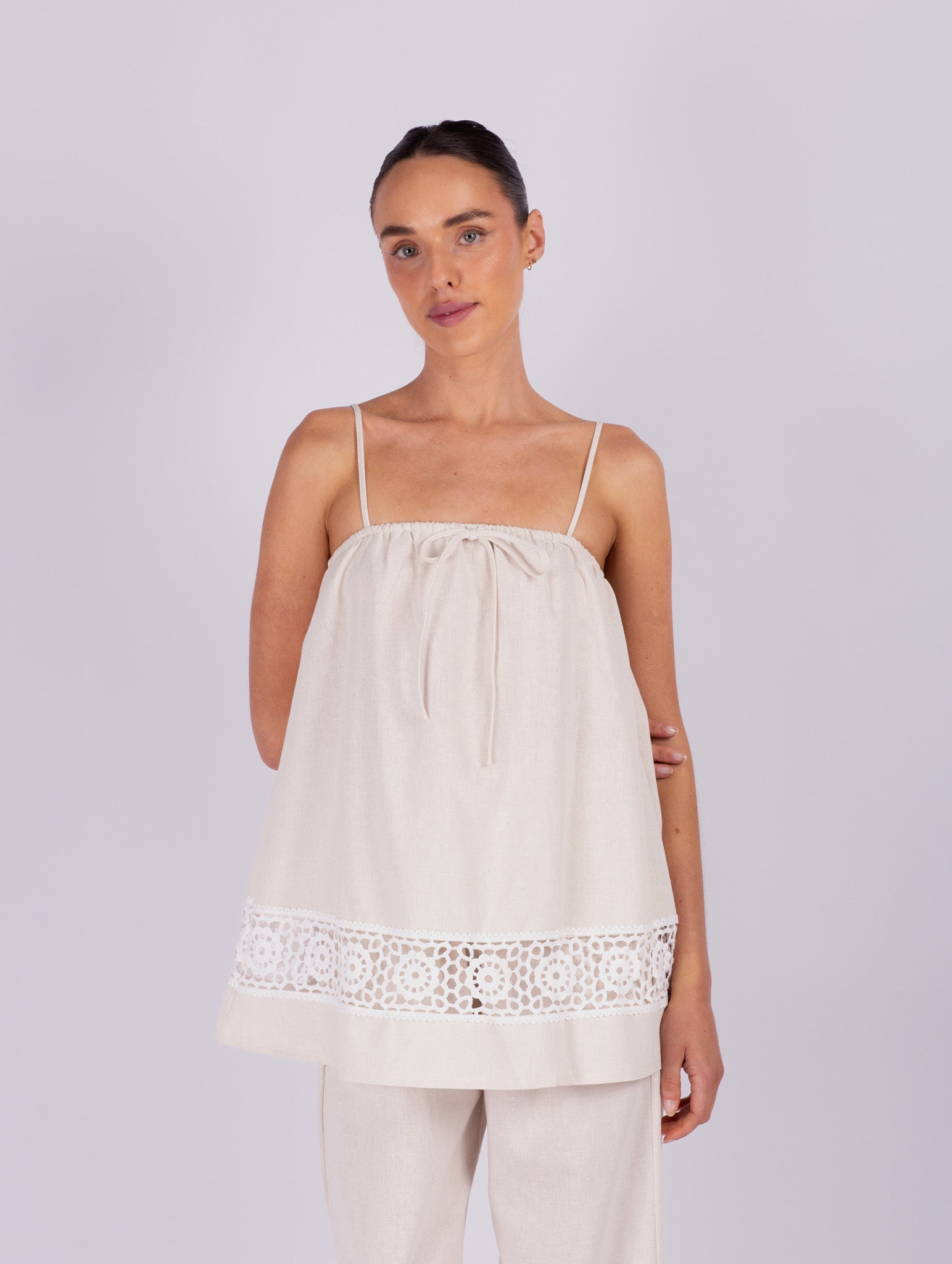 Beige Linen Doll Top Set