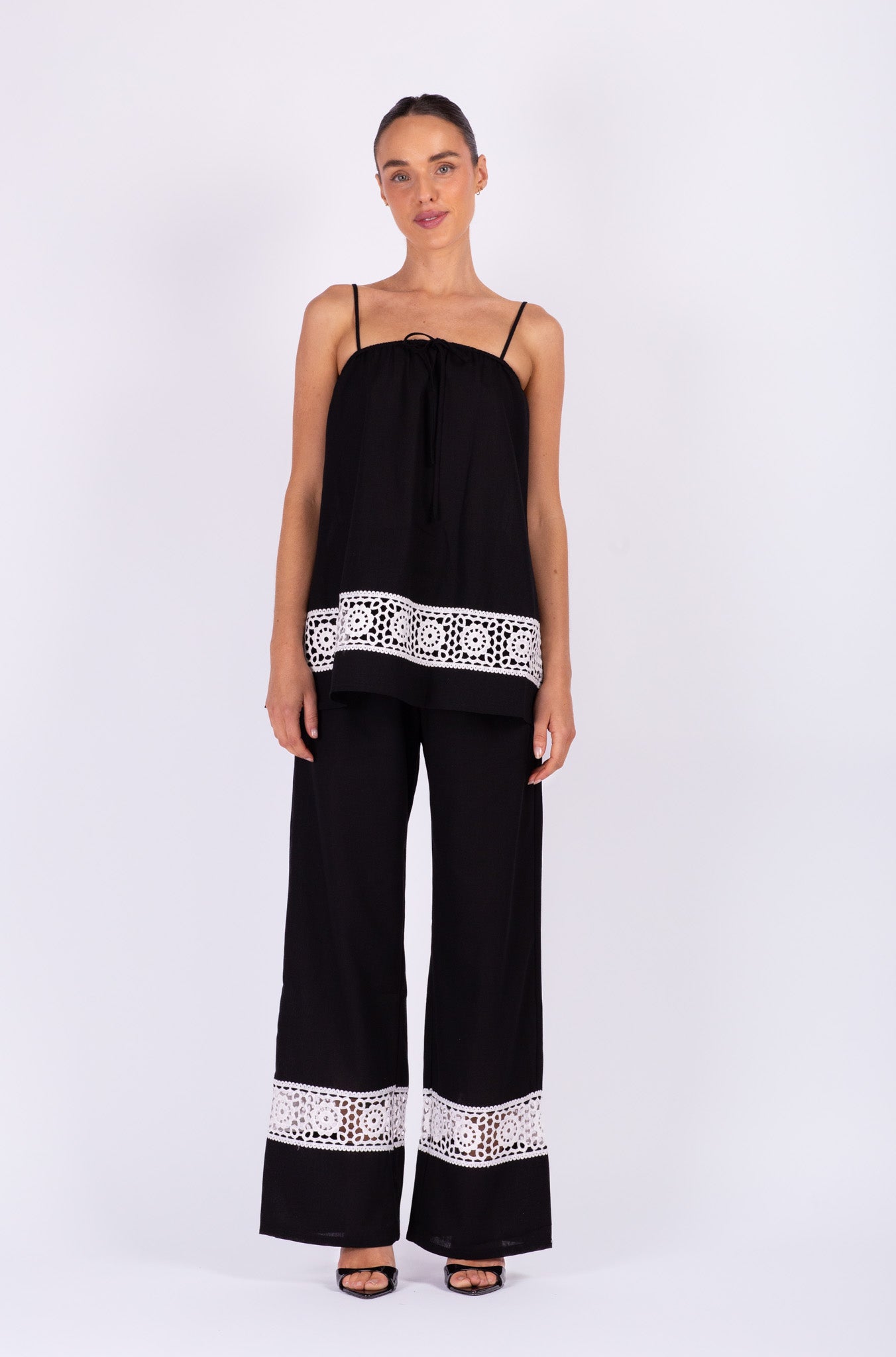 Black Linen Doll Top Set