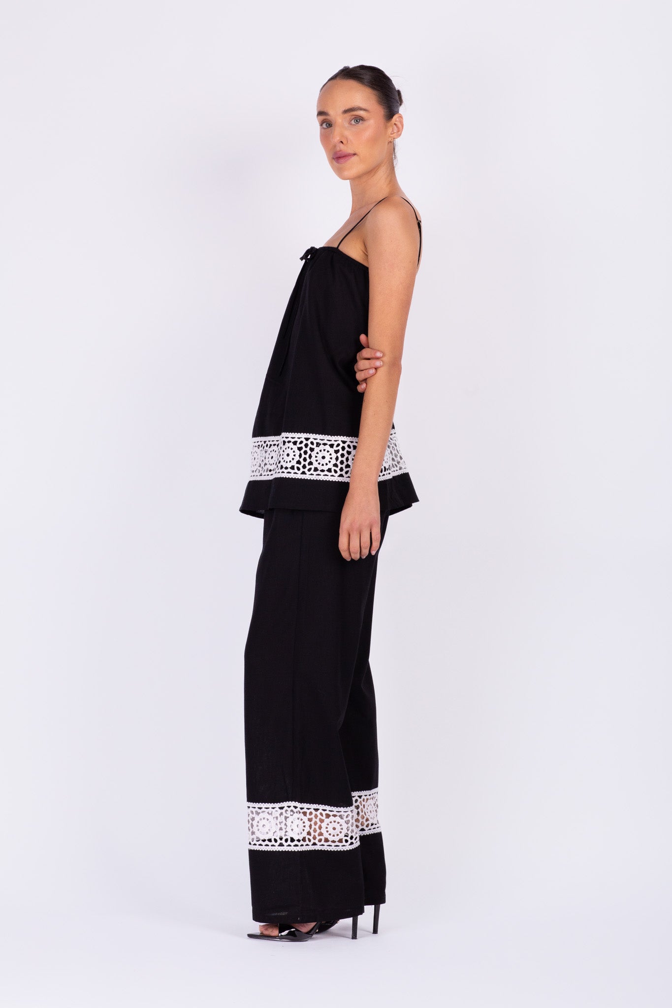 Black Linen Doll Top Set