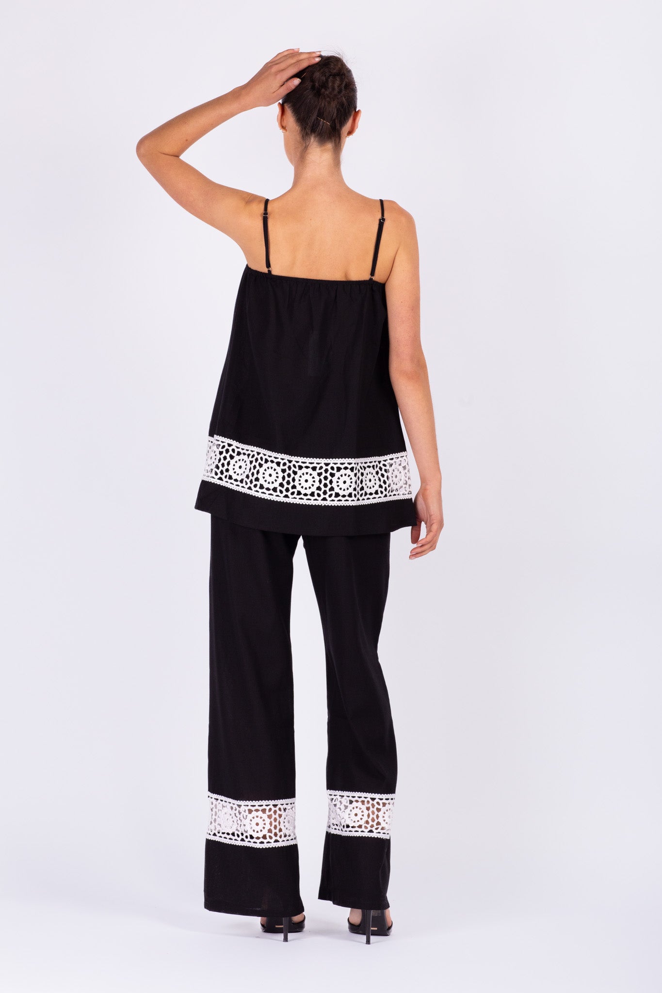 Black Linen Doll Top Set