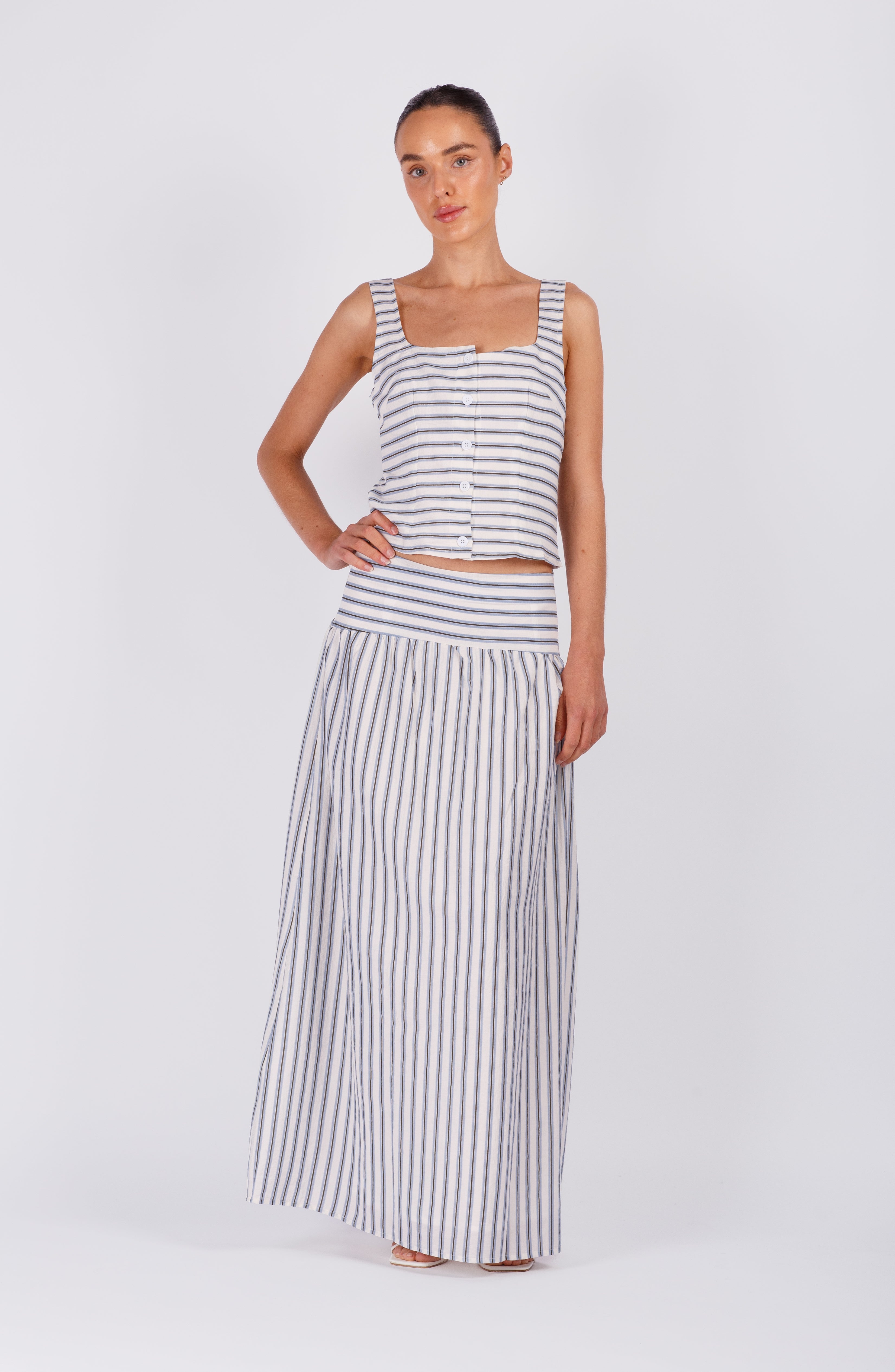 Blue Stripe Top and Skirt Set