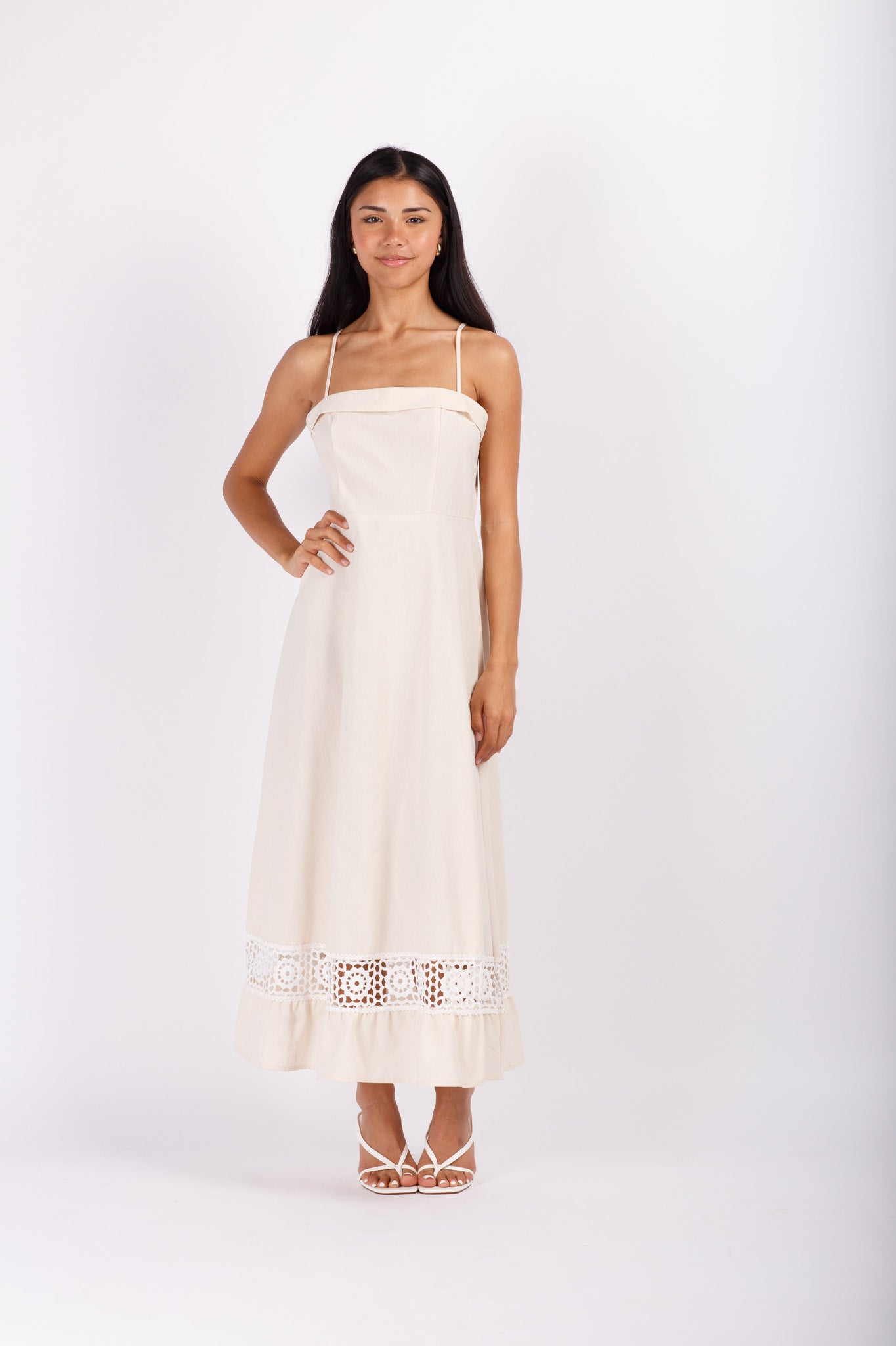 Cotton Lace Linen Maxi Dress