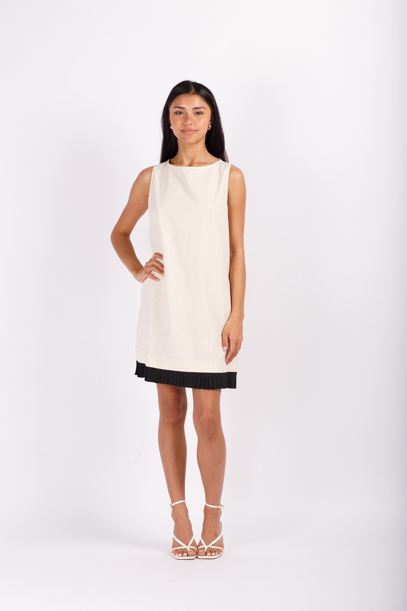 Linen Mini Dress with Pleat Trim