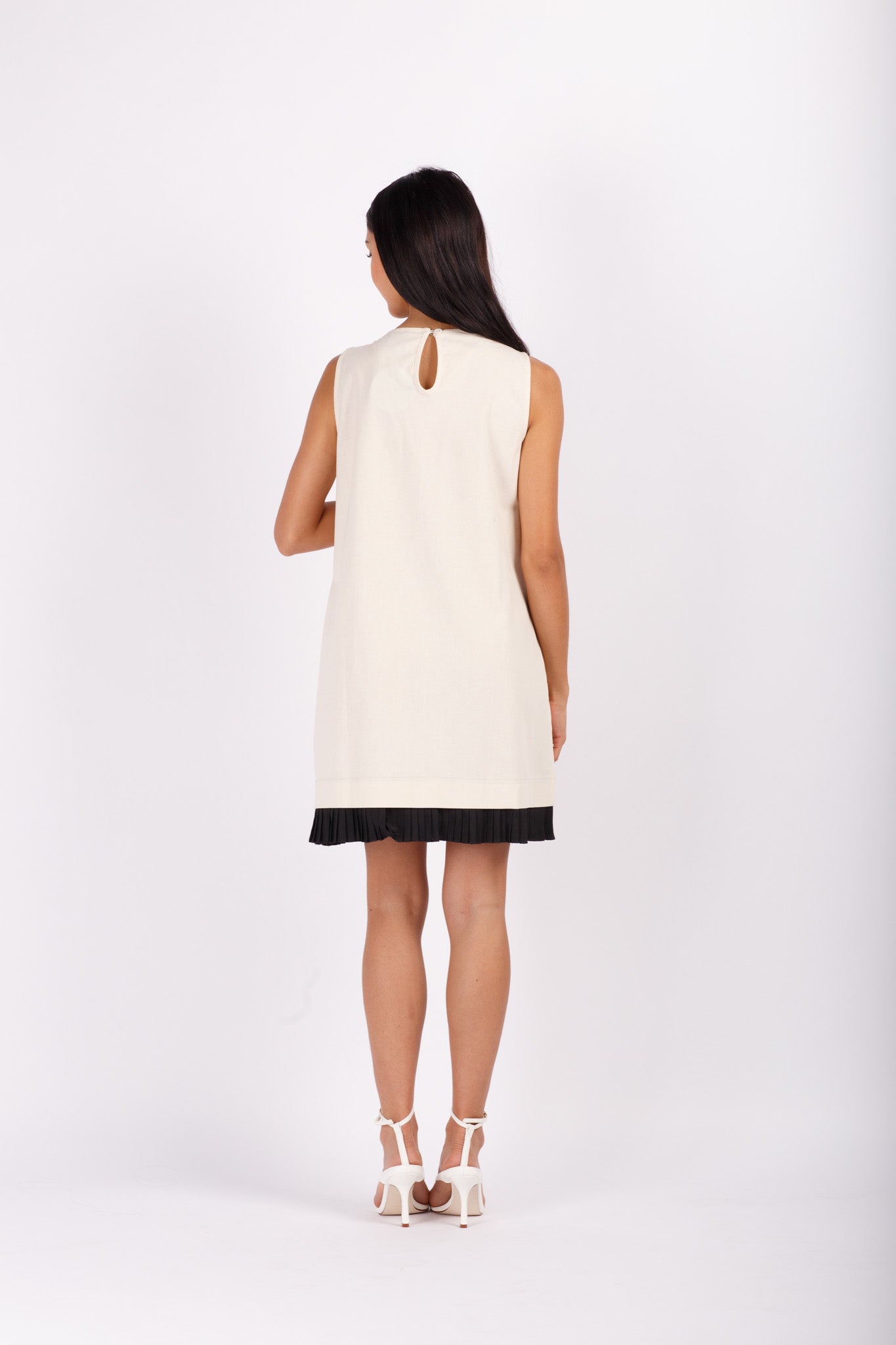 Linen Mini Dress with Pleat Trim