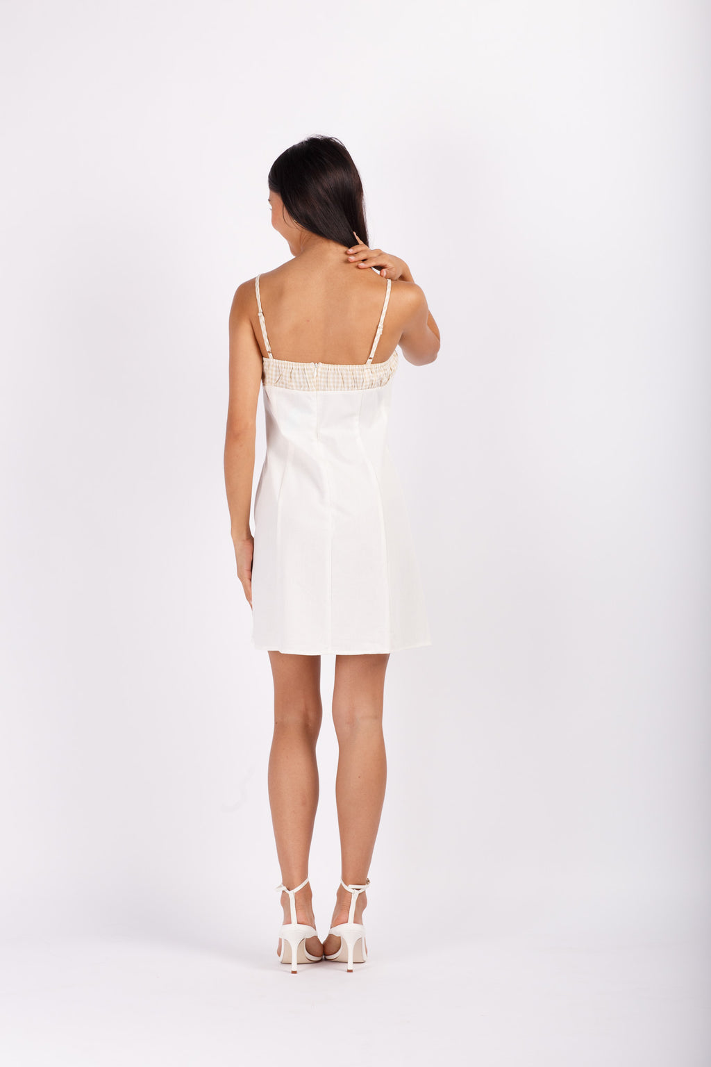 White Mini Dress with Gingham Detail