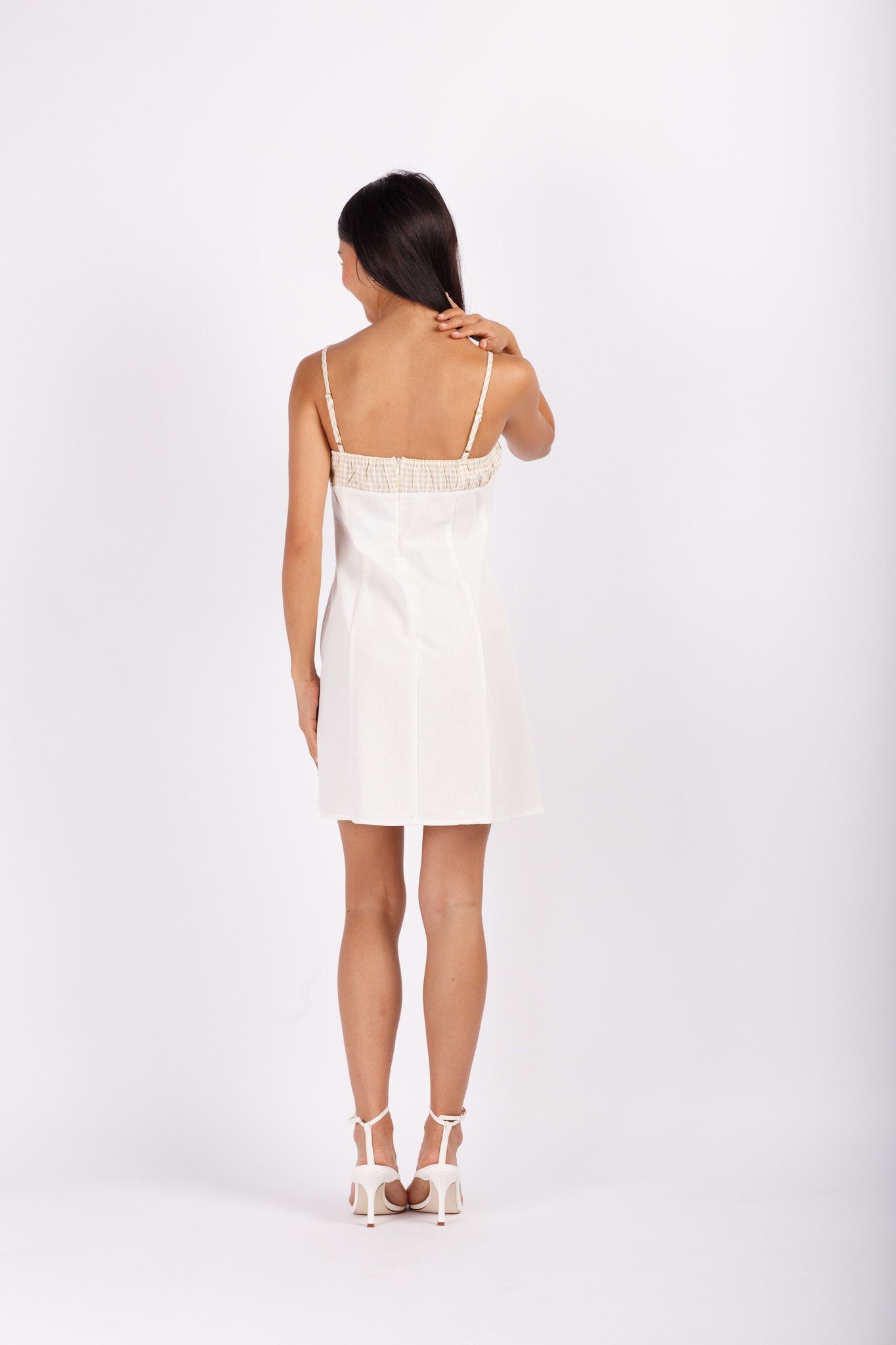 White Mini Dress with Gingham Detail