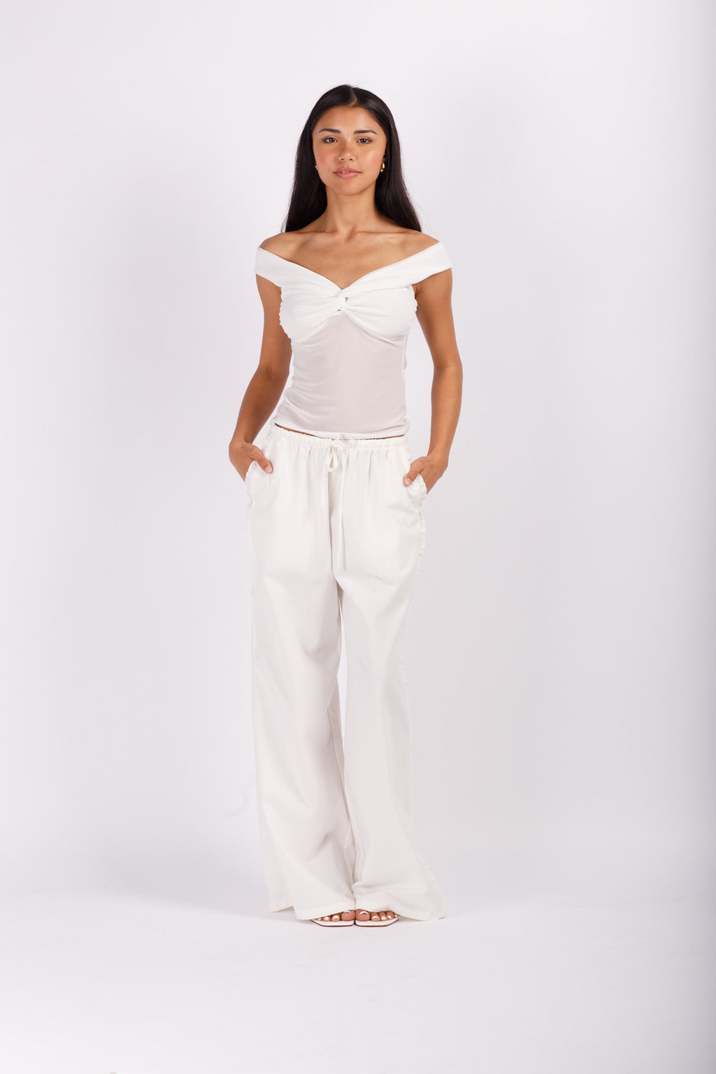 White Mesh Off The Shoulder Top
