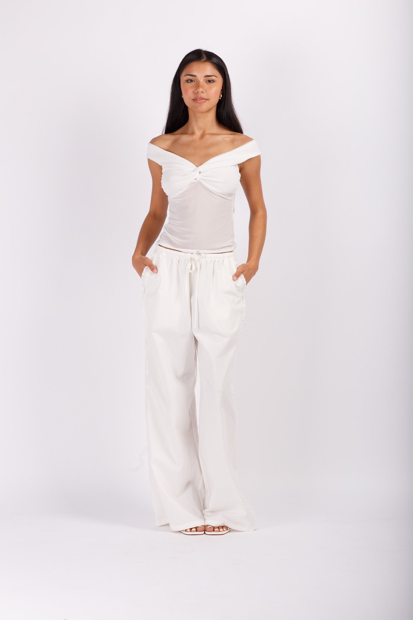 White Mesh Off The Shoulder Top