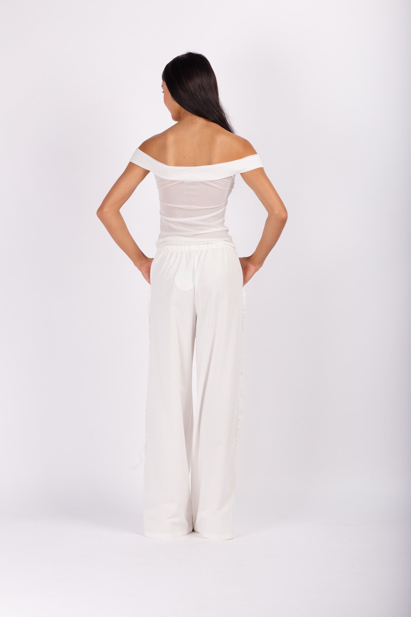 White Mesh Off The Shoulder Top