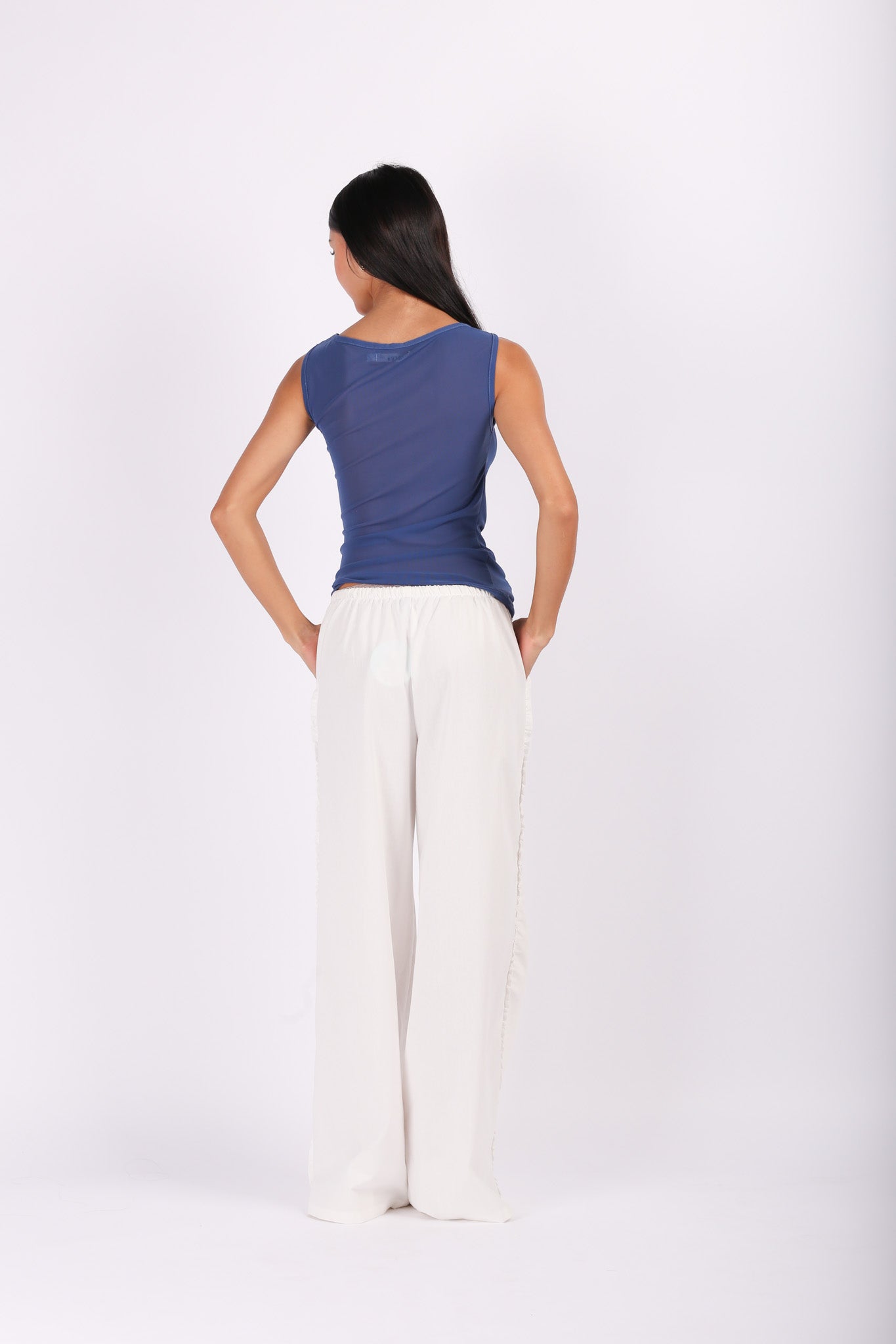 Blue Mesh Gathered Top