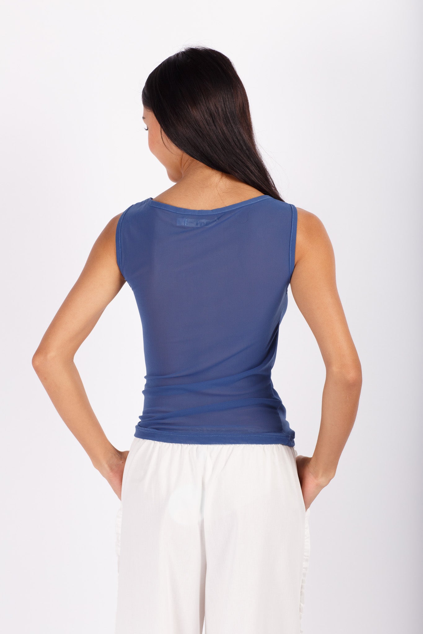 Blue Mesh Gathered Top