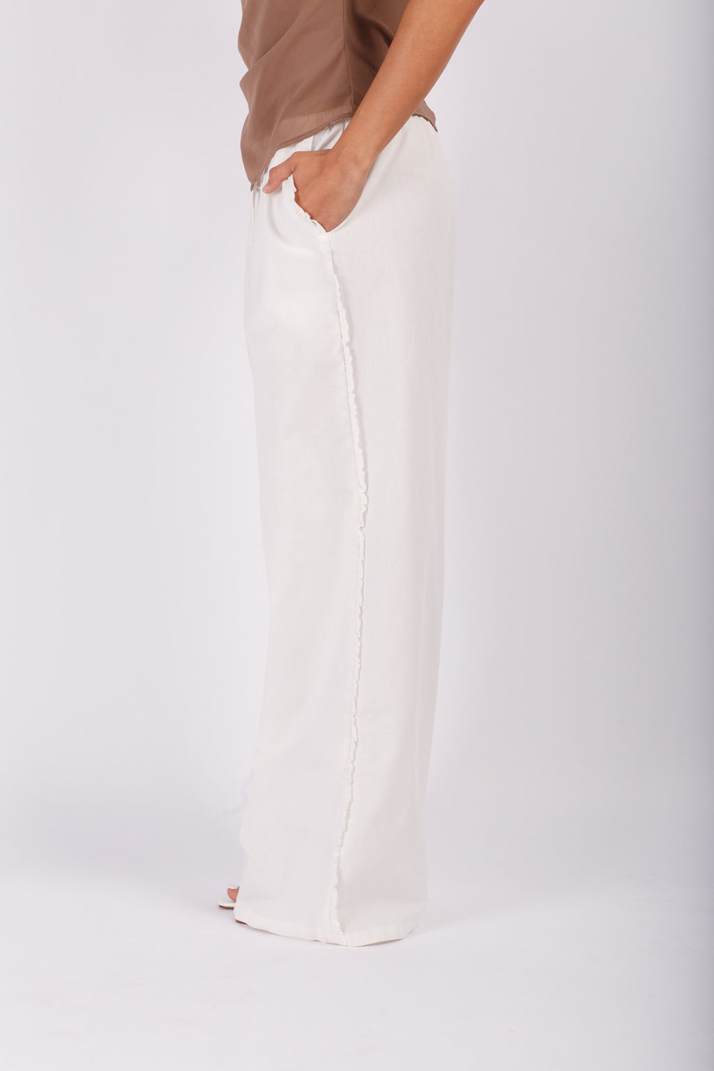White Linen Pants with Side Frill