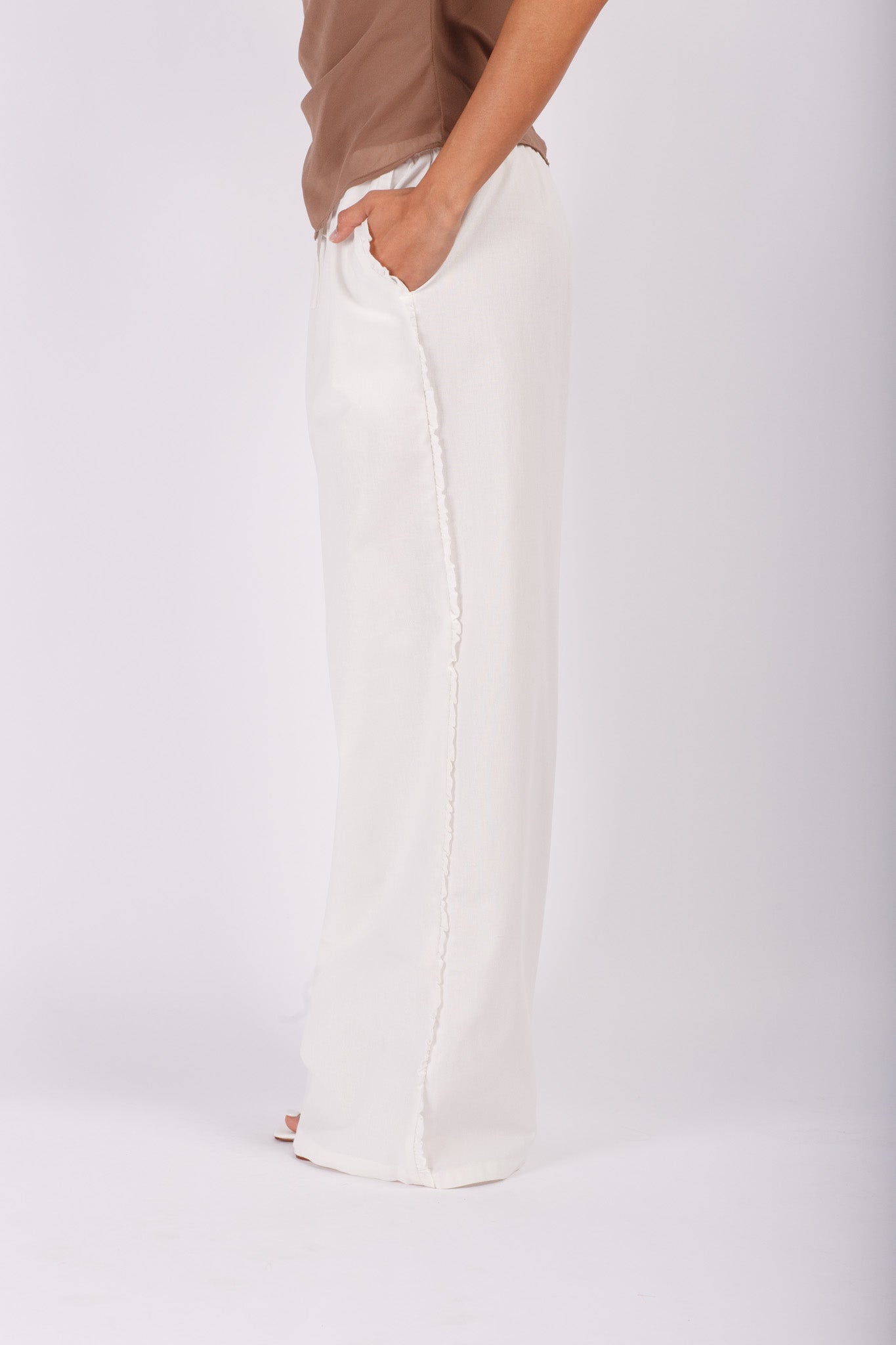 White Linen Pants with Side Frill