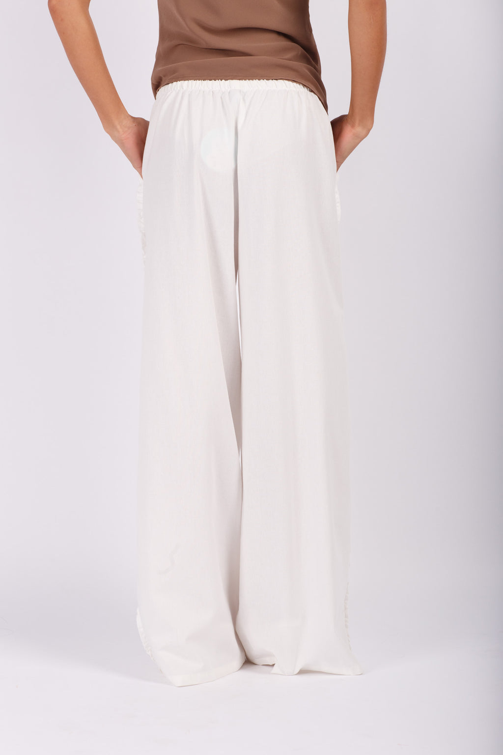 White Linen Pants with Side Frill