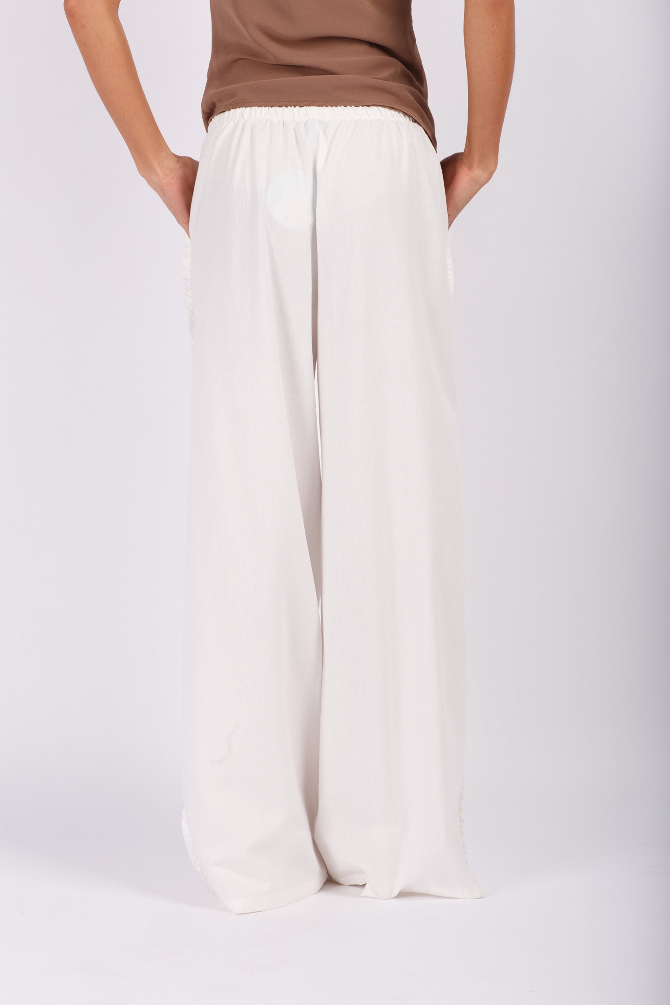 White Linen Pants with Side Frill