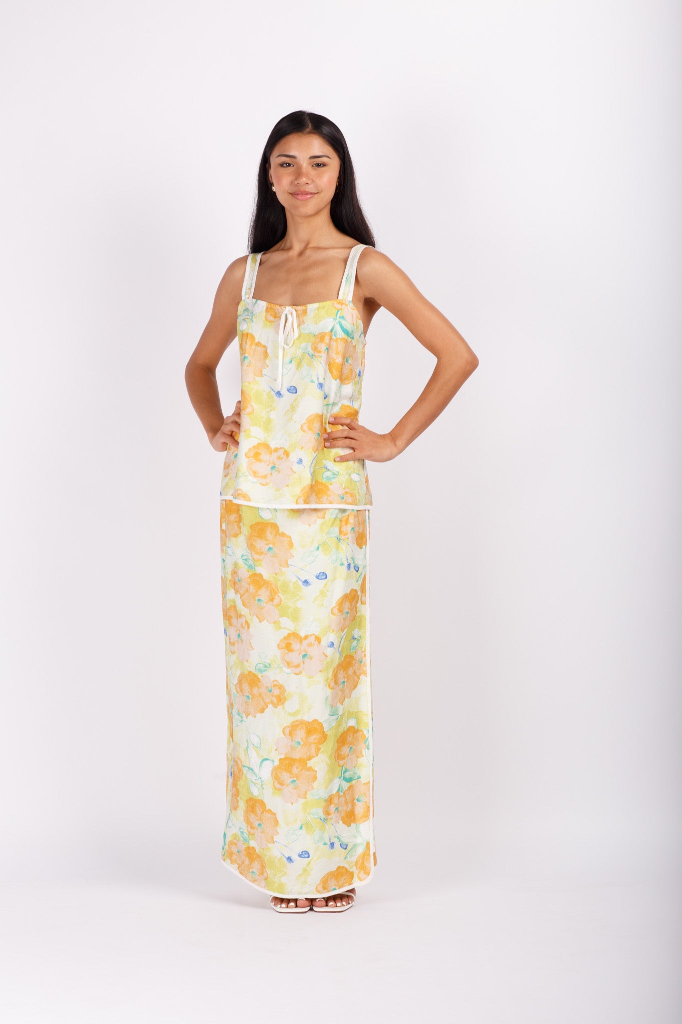 Citrus Floral Print Top & Skirt