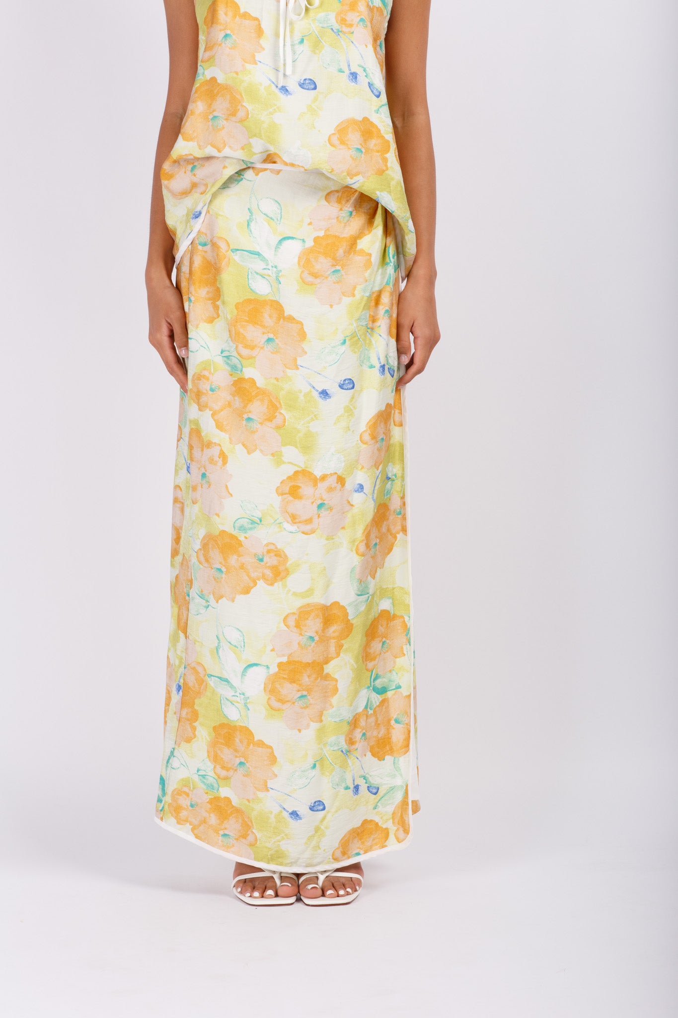 Citrus Floral Print Top & Skirt