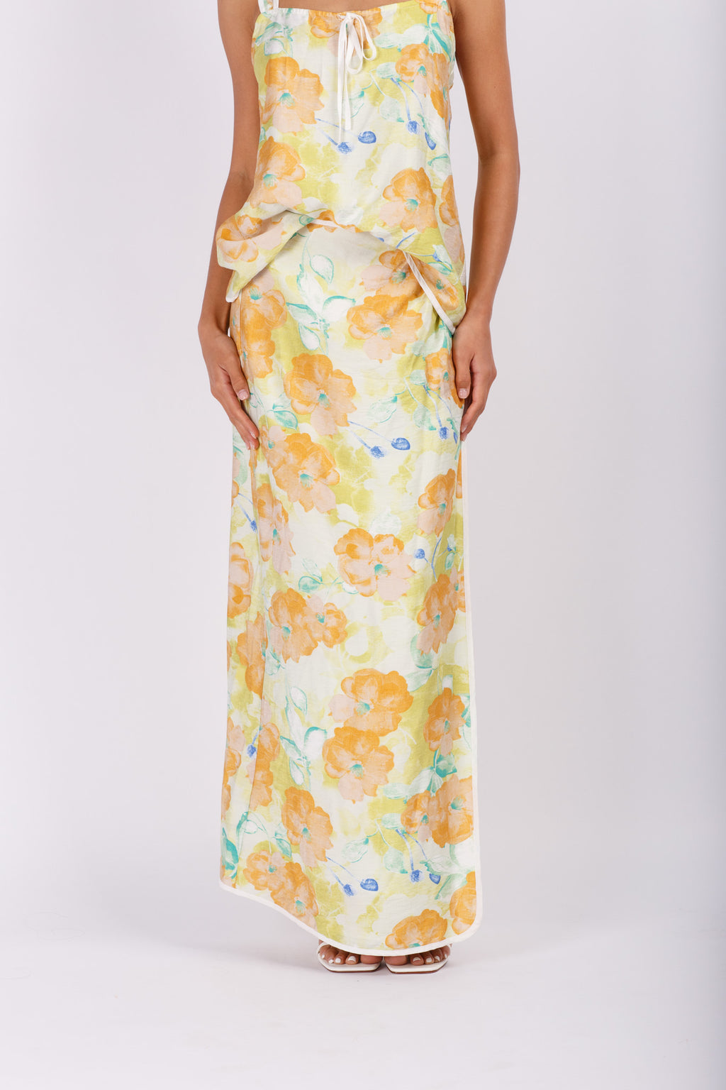 Citrus Floral Print Top & Skirt