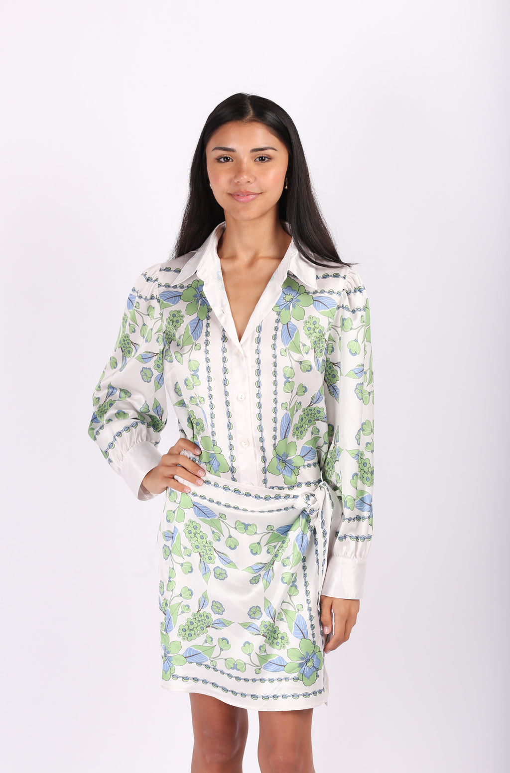 Scarf Print Shirt Mini Dress