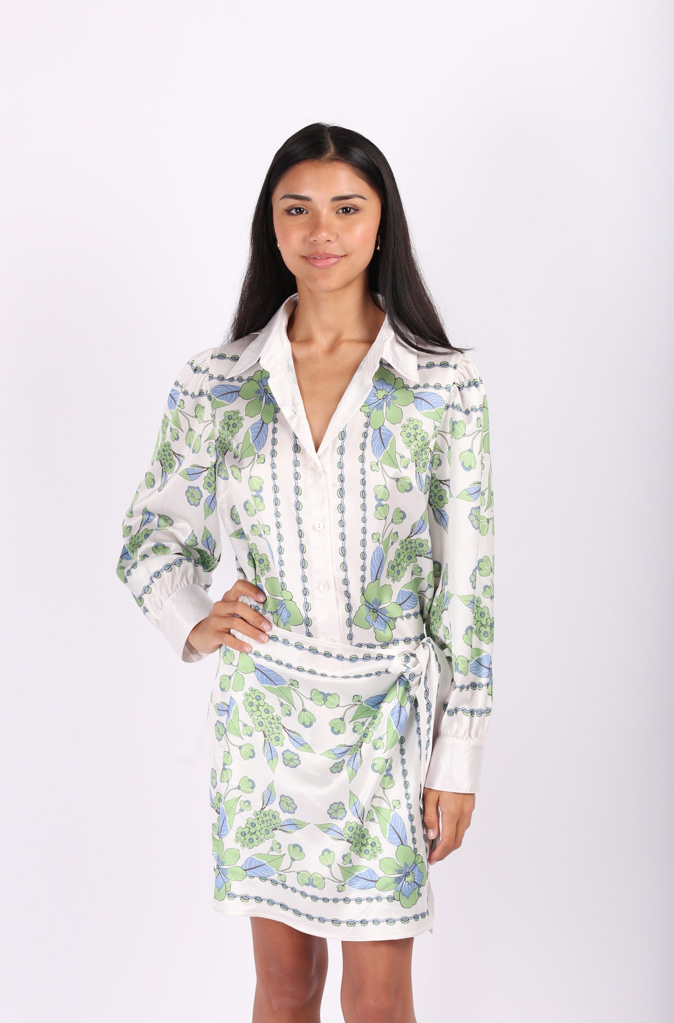 Scarf Print Shirt Mini Dress
