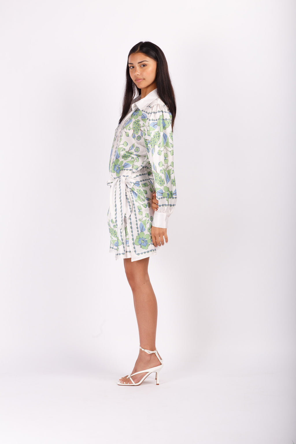 Scarf Print Shirt Mini Dress