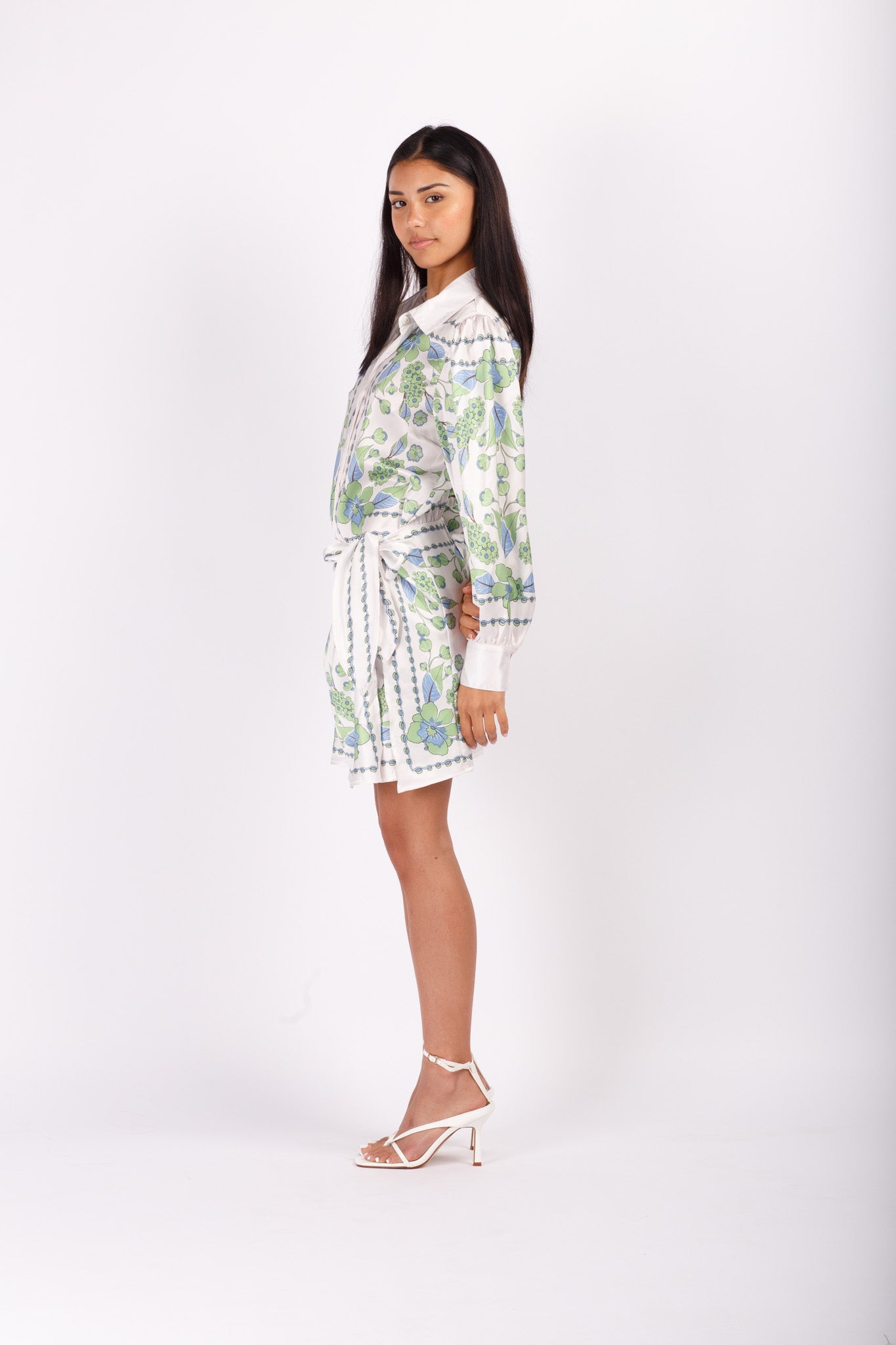 Scarf Print Shirt Mini Dress