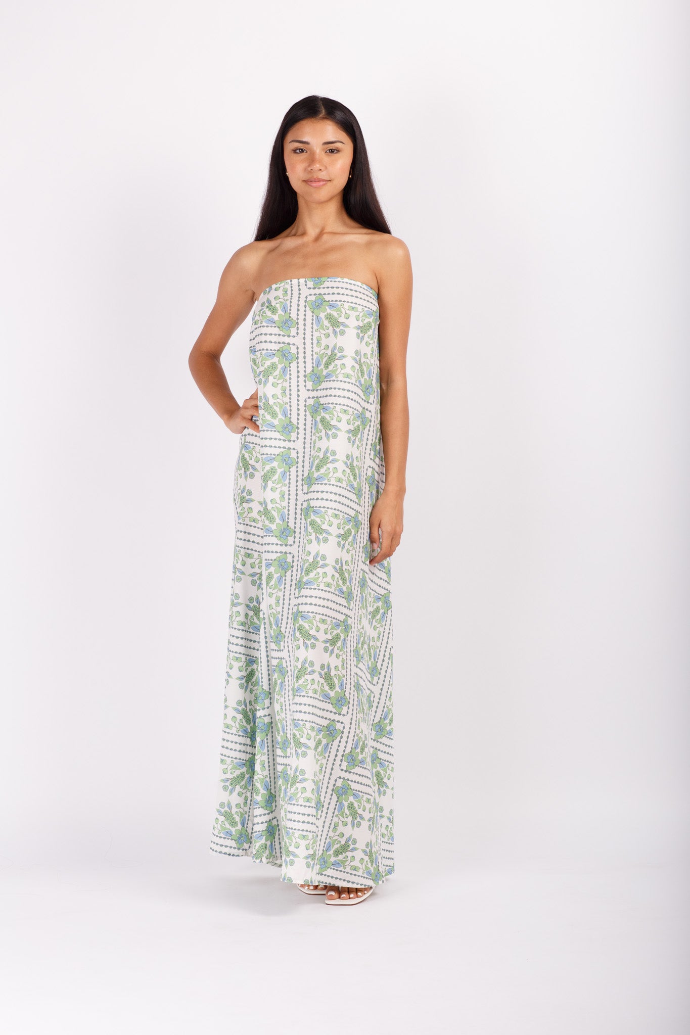 Scarf Print Strapless Maxi Dress