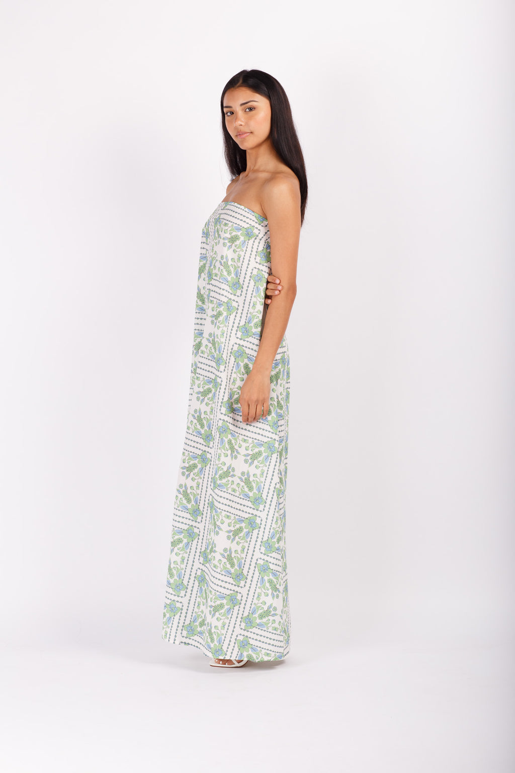 Scarf Print Strapless Maxi Dress