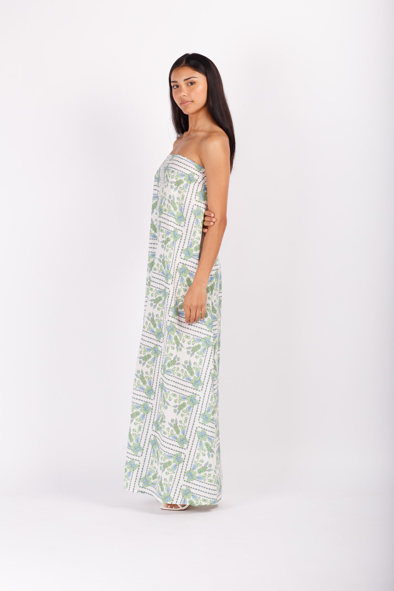 Scarf Print Strapless Maxi Dress