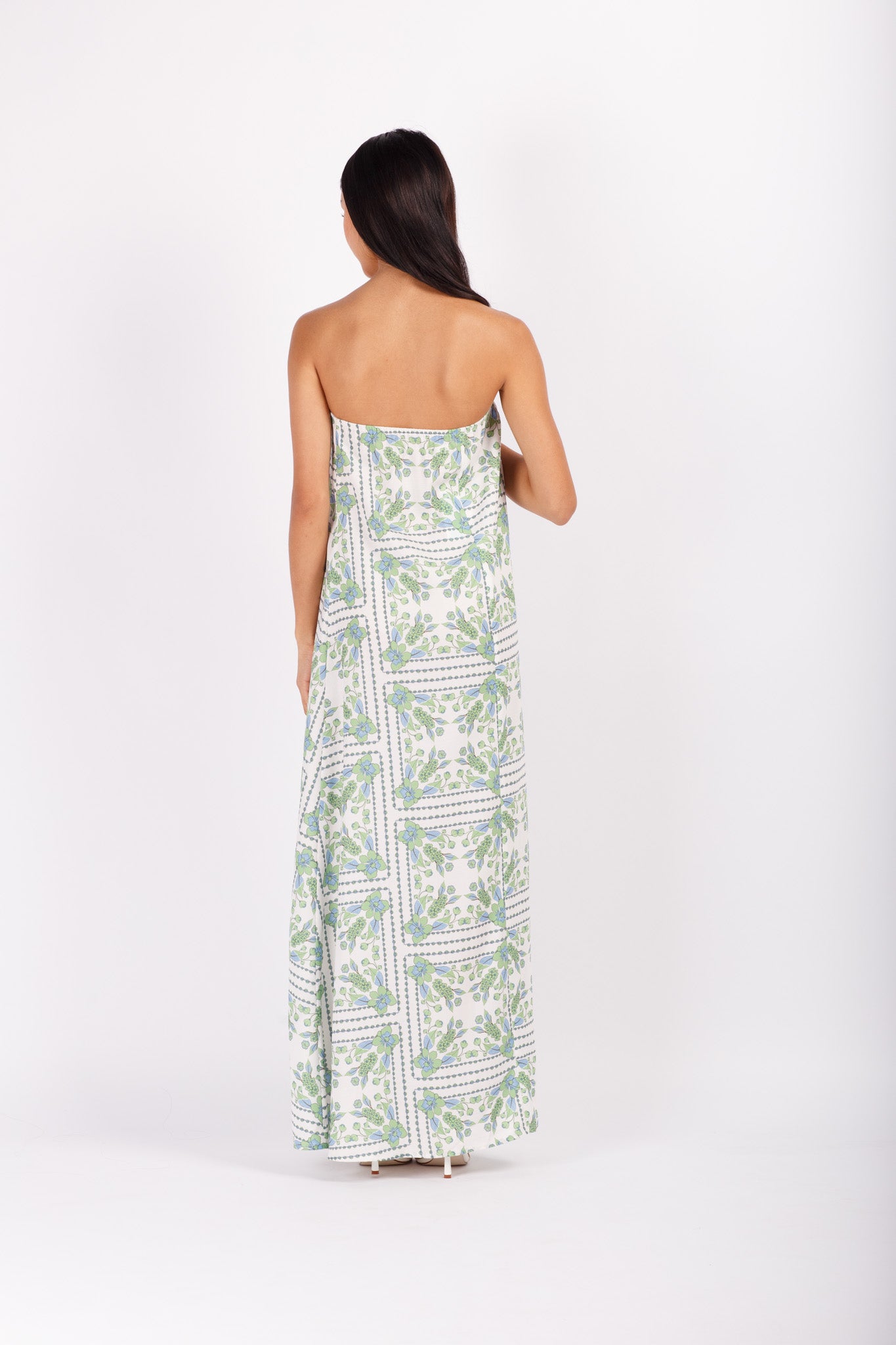 Scarf Print Strapless Maxi Dress